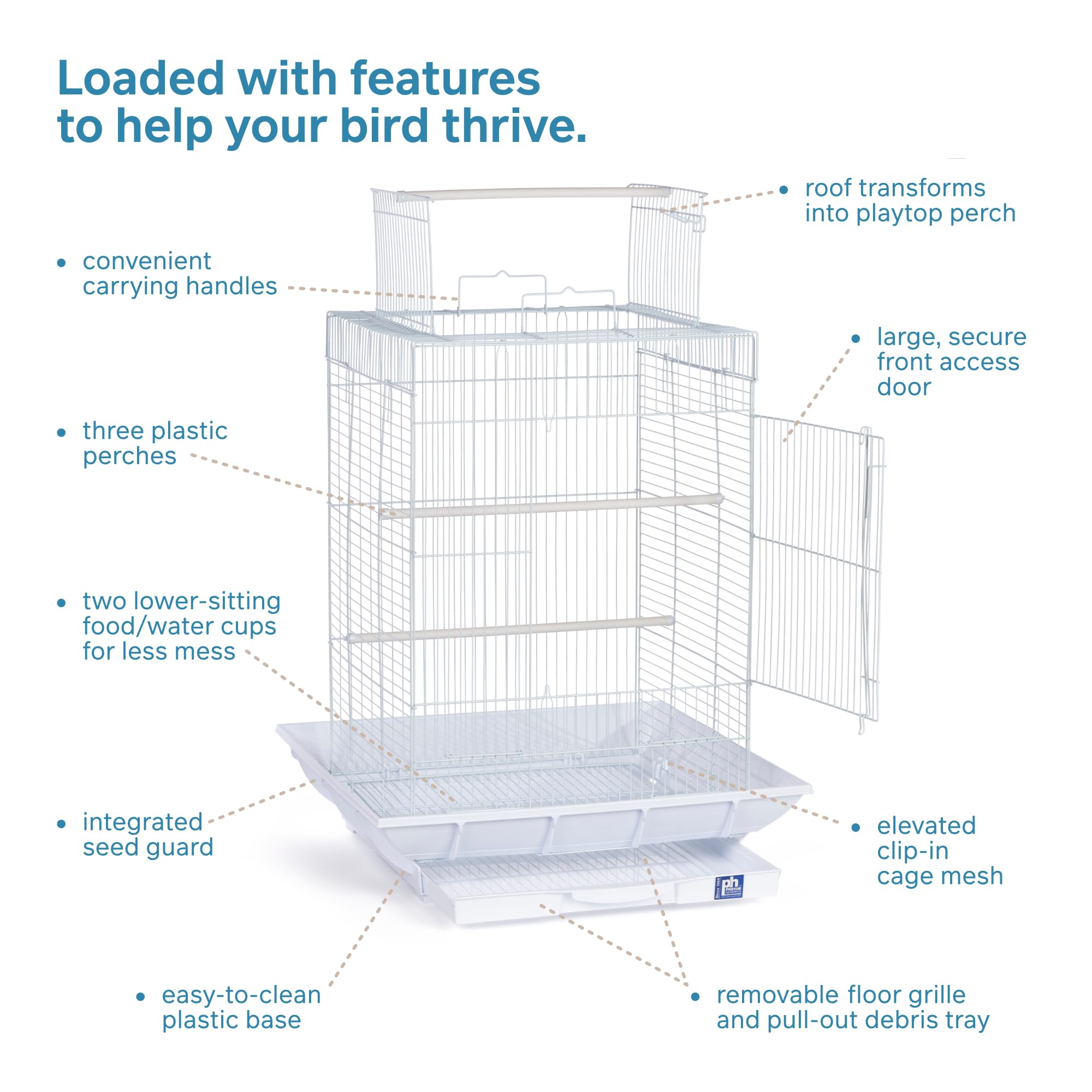 Prevue Hendryx Clean Life Playtop Cage, White, 1/2'' (Sp851W/W)