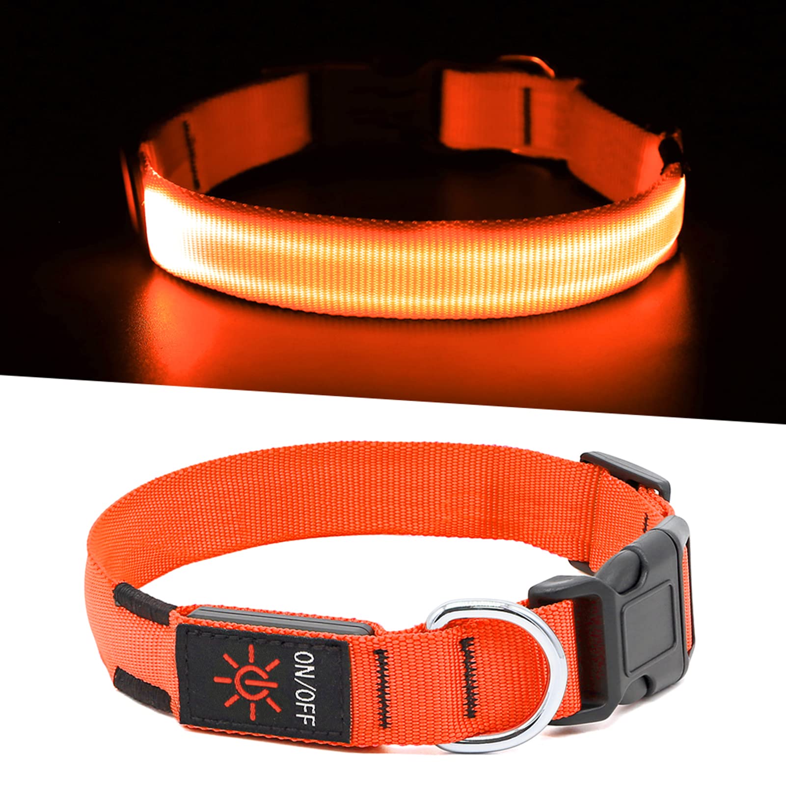 Illumifun Led Dog Collar, Adjustable Glowing Pet Safety Collar, Usb Rechargeable Light Up Collars For Your Dogs Walking At Night (Orange, Small)
