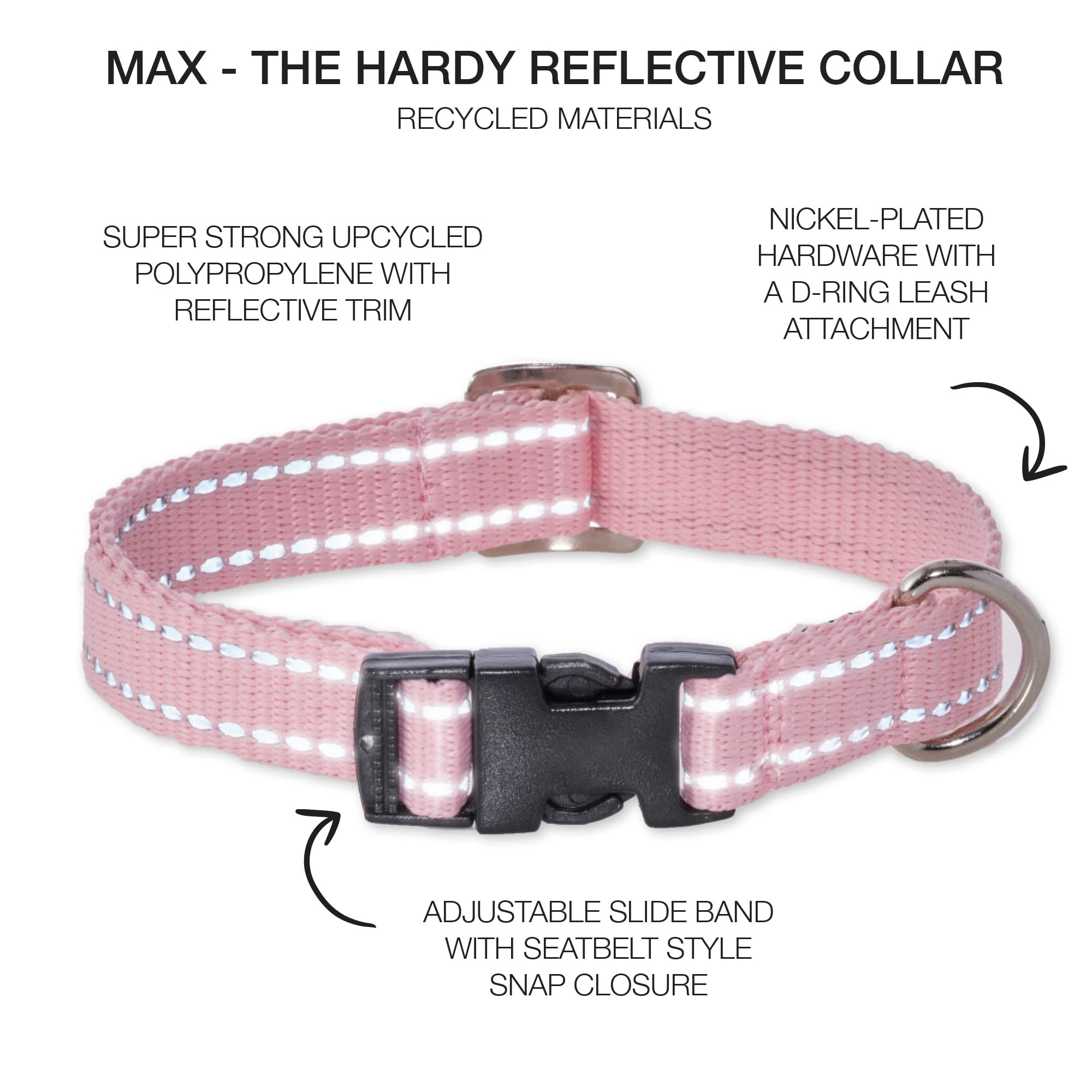Pet Passion Adjustable Reflective Dog Pet Collar For Small, Medium And Large Dogs, Pink, Medium