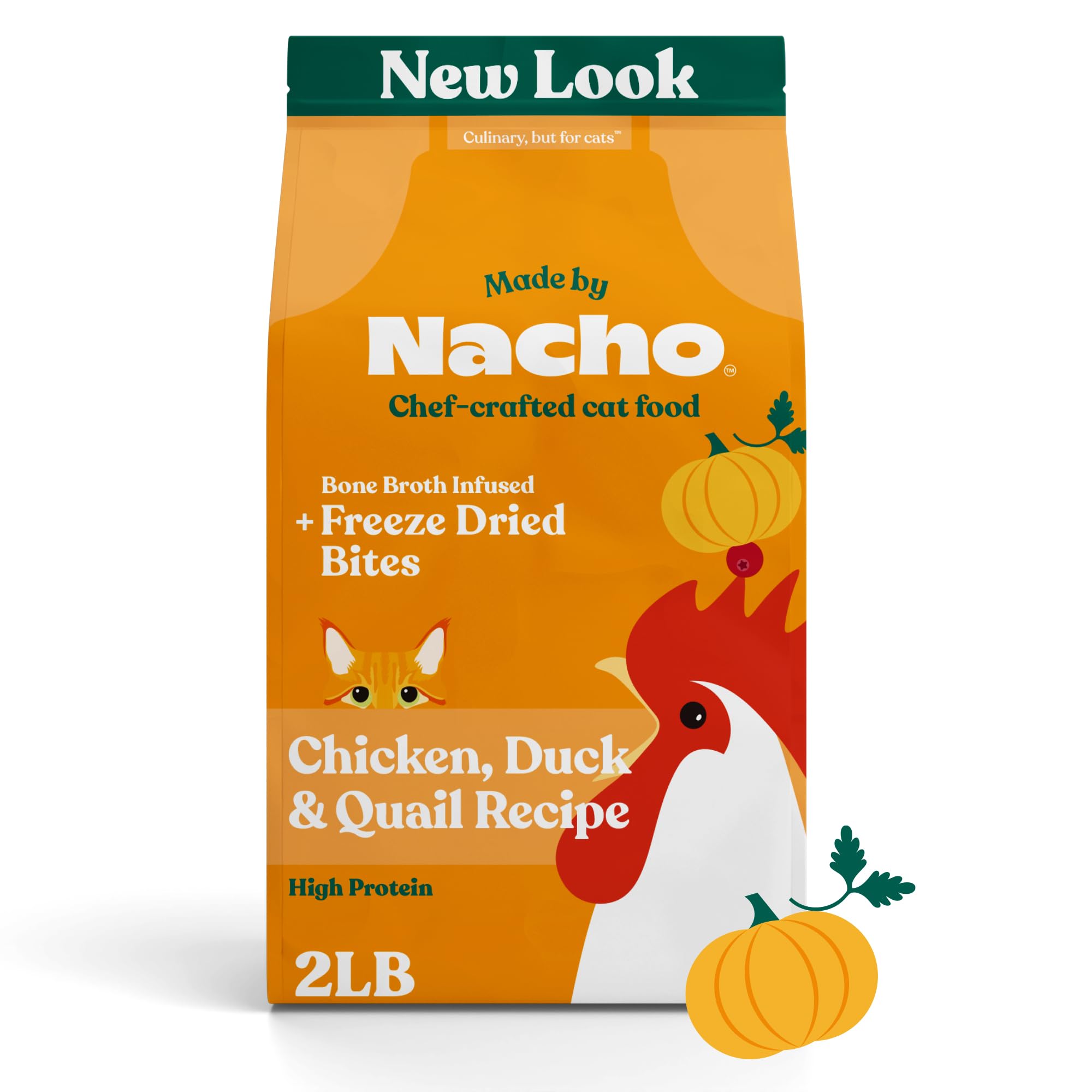 Made by Nacho Premium Dry Kibble Infused with Bone Broth 2lb Bag Cat Food (Cage-Free Chicken, Duck & Quail)