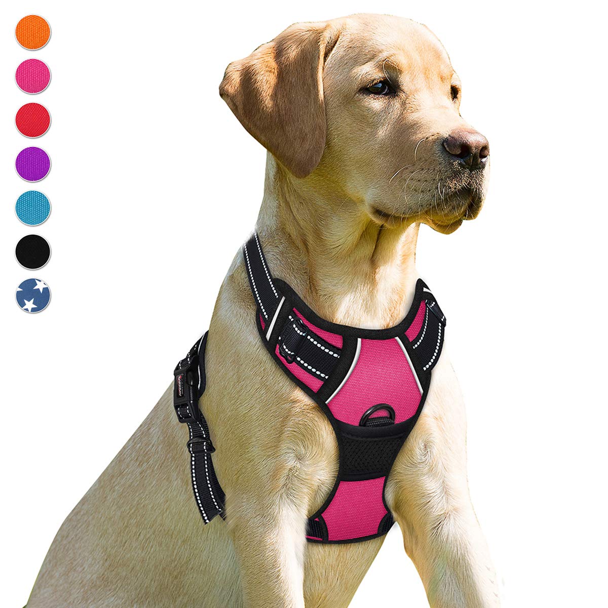 Barkbay No Pull Dog Harness Front Clip Heavy Duty Reflective Easy Control Handle For Large Dog Walking(Pink,S)