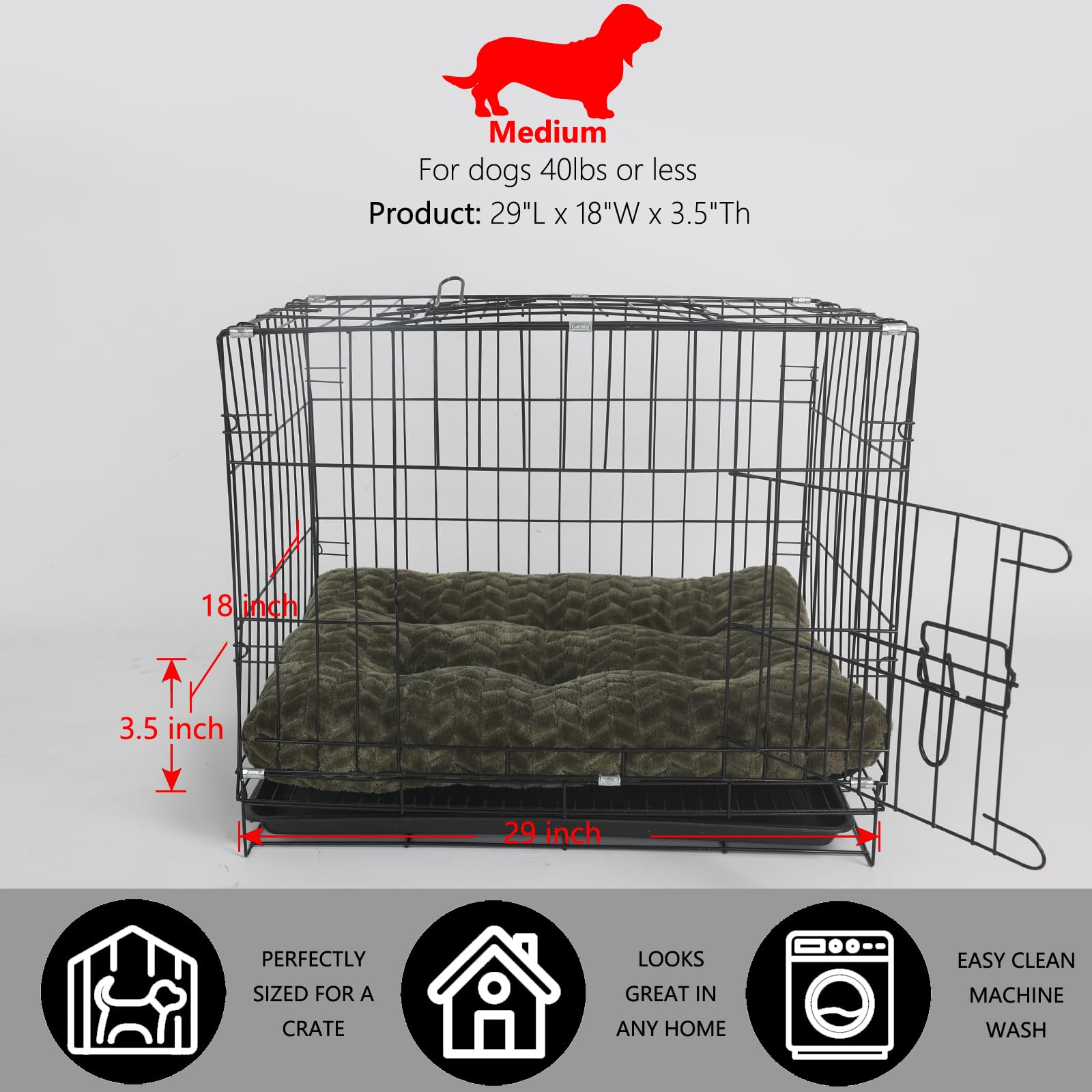 Necesitar 30 Inch Dog Crate Bed For Medium Dogs Washable Soft And Comfy Kennel Pad With Anti-Slip Comfy Sleeping Pillow Up To 40