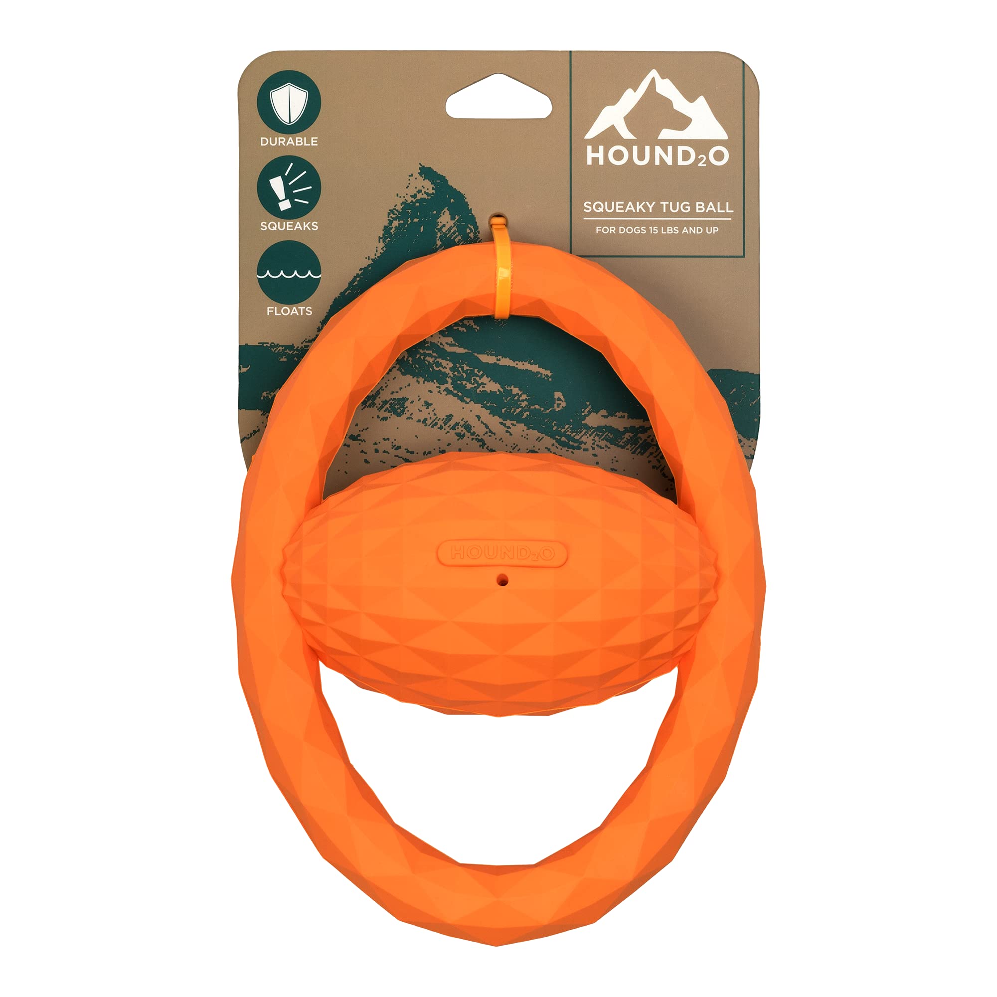 Hound2O Dog Chew Toys - Tug Ball, Orange - Tough, Engaging, & Interactive Chew Toys - Chew, Chase, & Fetch - Durable Materials T