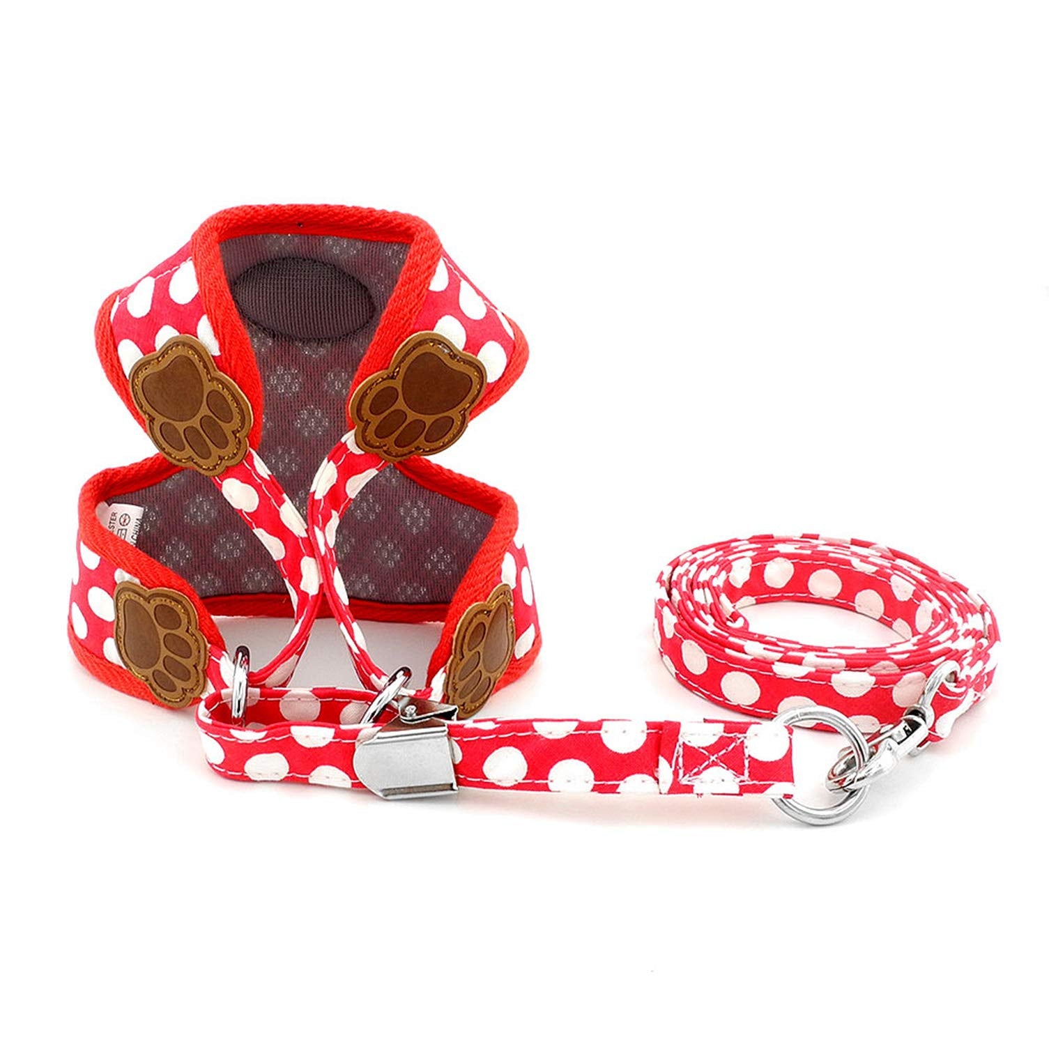 Smalllee_Lucky_Store Cwyp00068-Red-S New Soft Mesh Nylon Vest Pet Cat Small Medium Dog Harness Dog Leash Set Leads ,Red , S