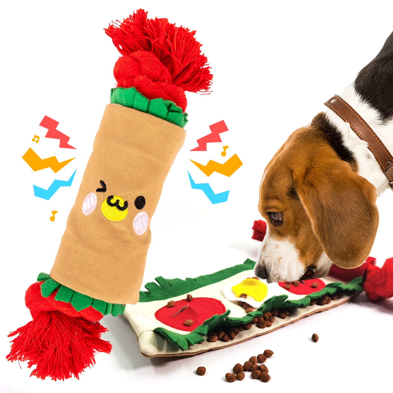 lilfrd Dog Puzzle Snuffle Mat Toys, Squeaky Enrichment Rope Crinkle Treat Dispensing Tug Toy for Small Medium Large Dog, Boredom