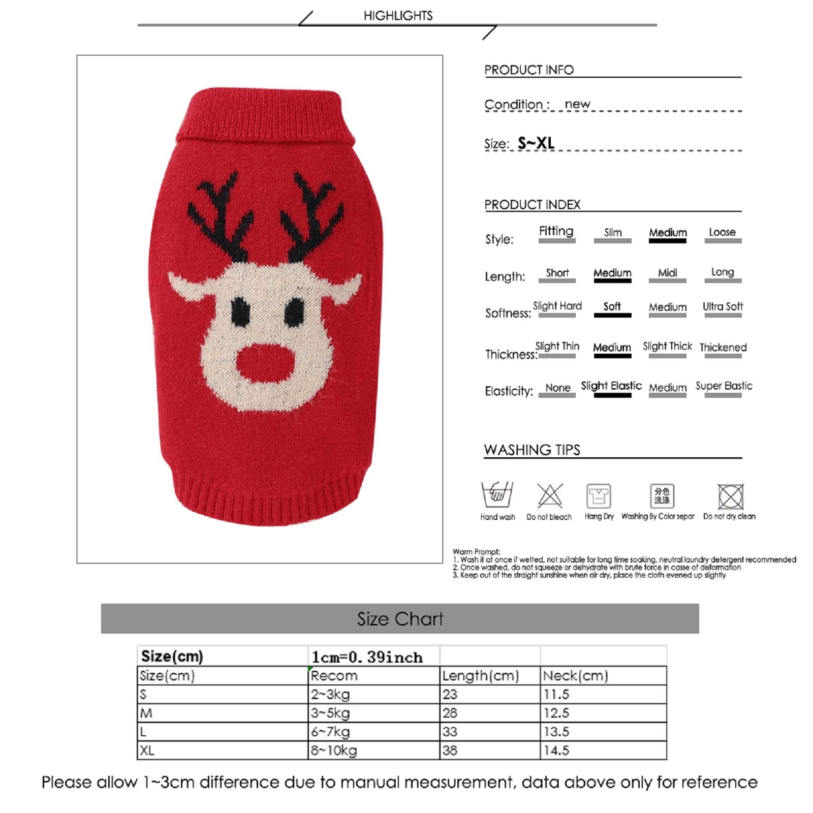 Zjyufy Christmas Dog Sweater Small Dog Girl Sweater Xmas Soft Warm Reindeer Sweater Small Dog Knitted Sweater For Teacup Poodles