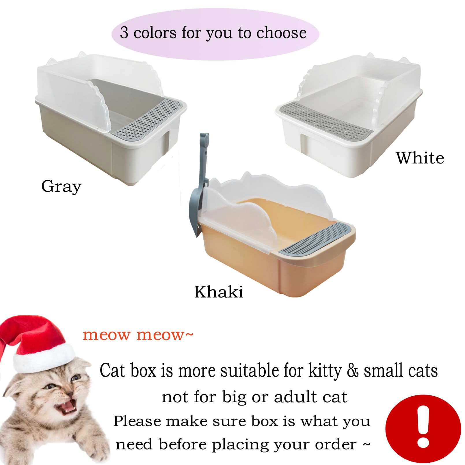 Muyg Open Cat Litter Box With High Side,Anti-Splashing Cats Litters Pan,Kitten Toilet With Litter Sifting Scoop,Semi-Enclosed Re