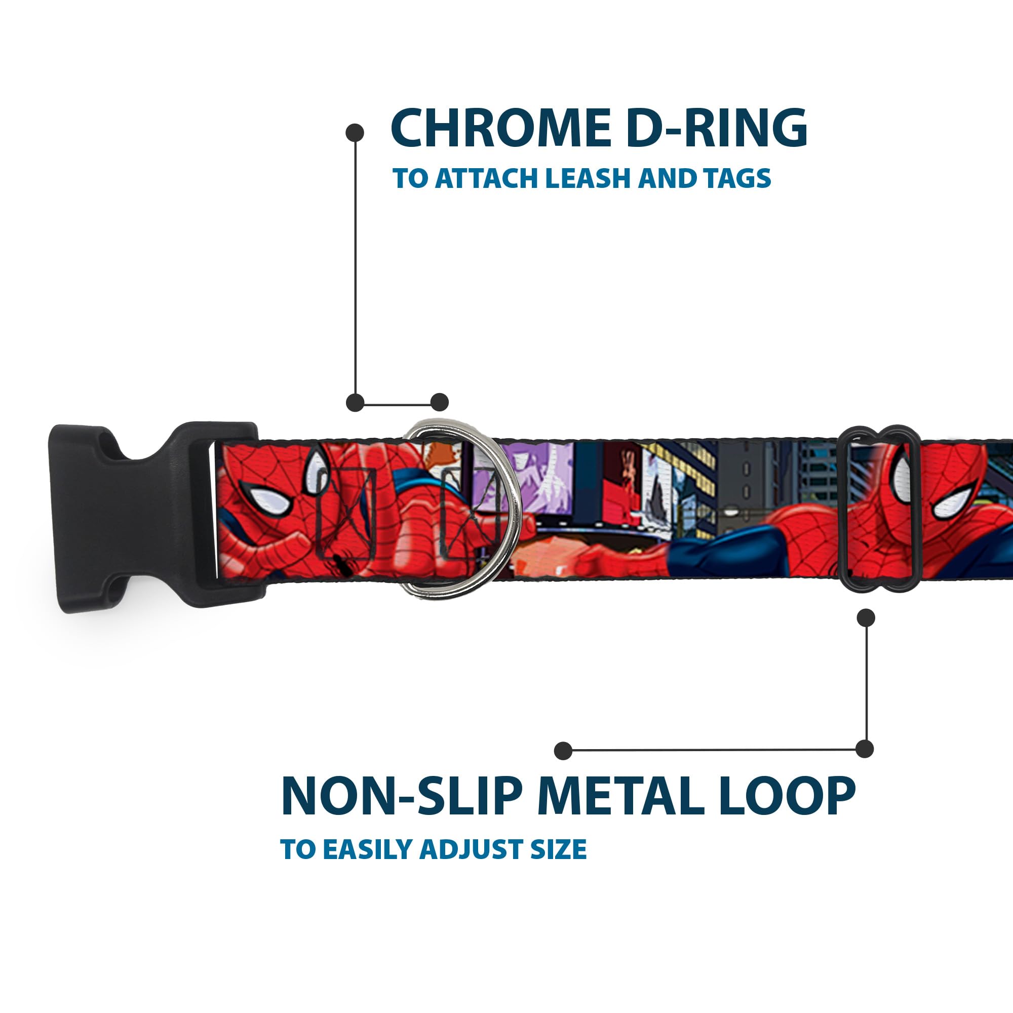 Dog Collar Plastic Clip The Ultimate Spider Man Swinging City Poses 16 to 23 Inches 1.5 Inch Wide
