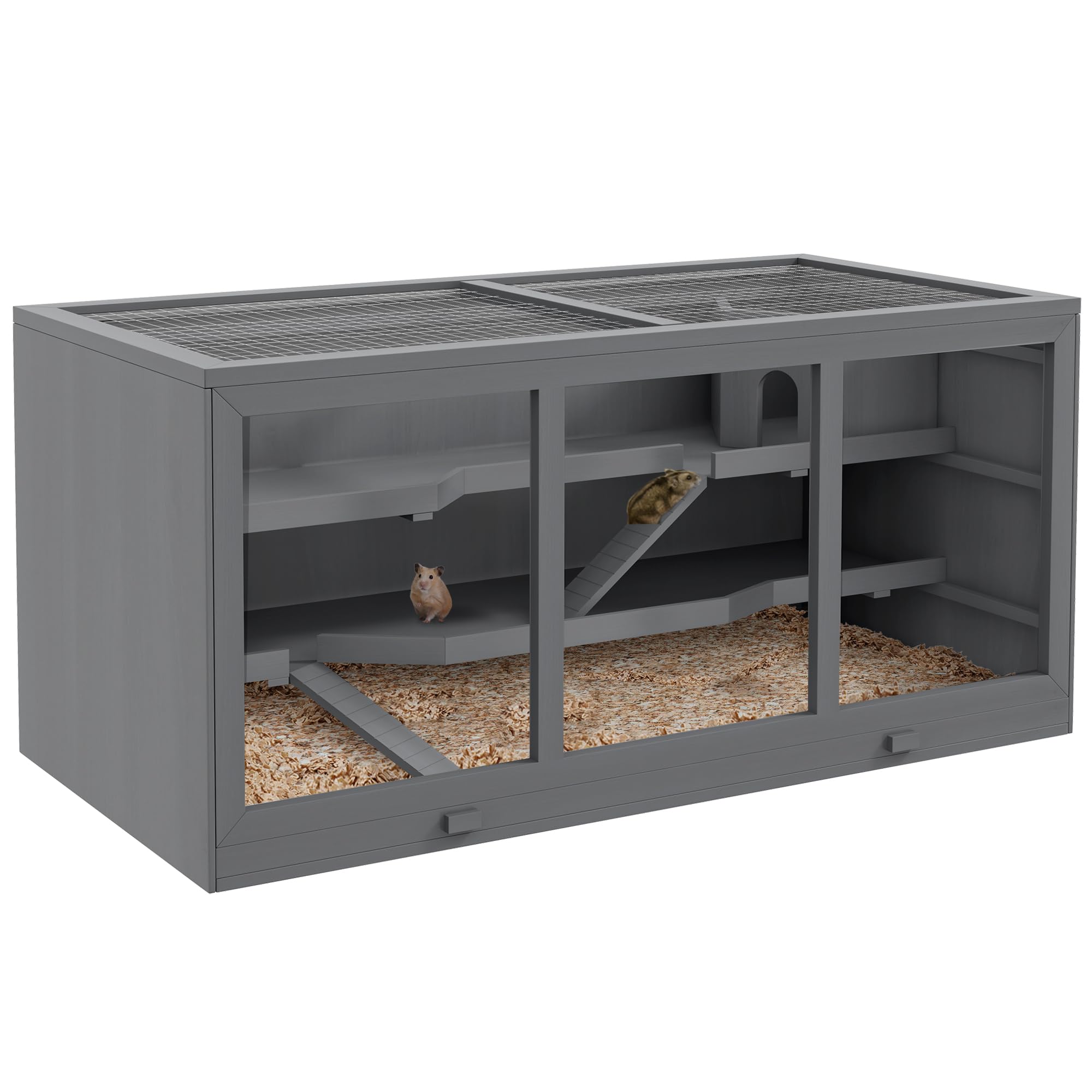 Pawhut Extra Large Wooden Hamster Cage, Gerbil Cage, And Other Small Animal Habitat, Hamster Habitat With Opening Roof, Hut, Ram