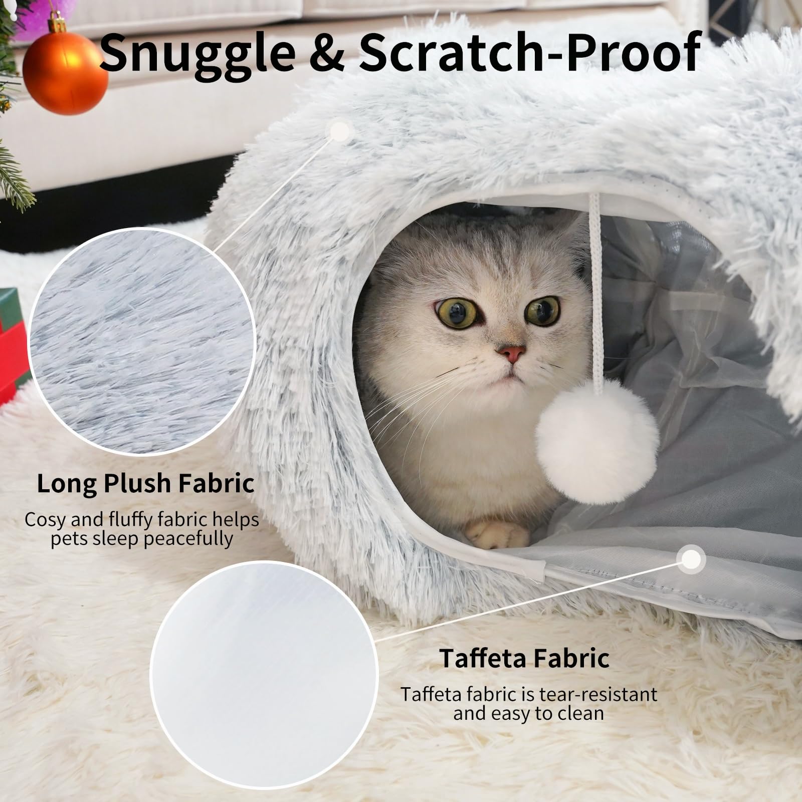 Oozazemm Cat Tunnel Bed With Washable Cushion, Cat Tunnels For Indoor Cats, Collapsible Cat Donut Tunnel For Medium & Large Cat,