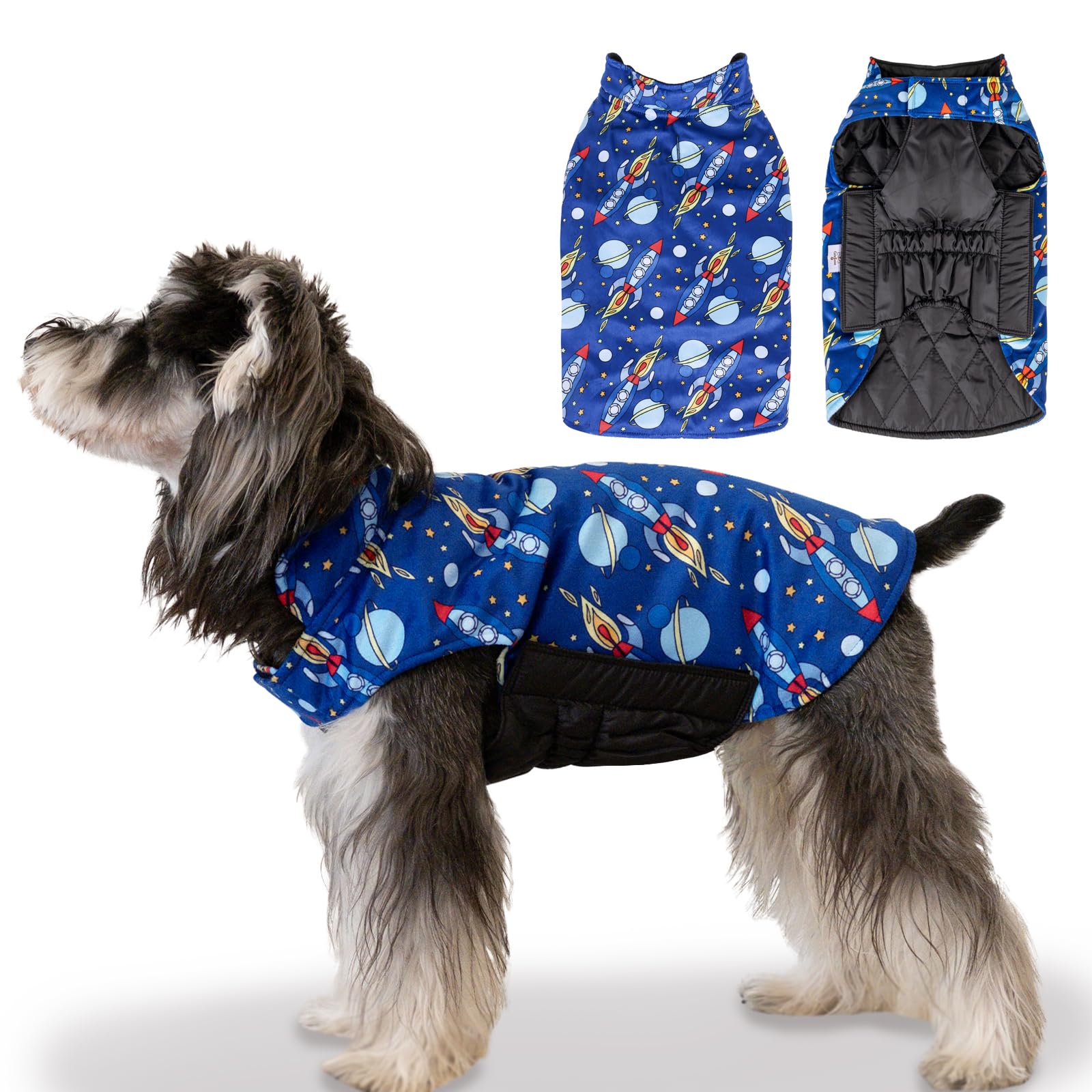 Cutebone Winter Dog Jacket - Reversible, Windproof, Soft & Thick Cold Weather Coats For Small To Large Dogs With Leash Hole