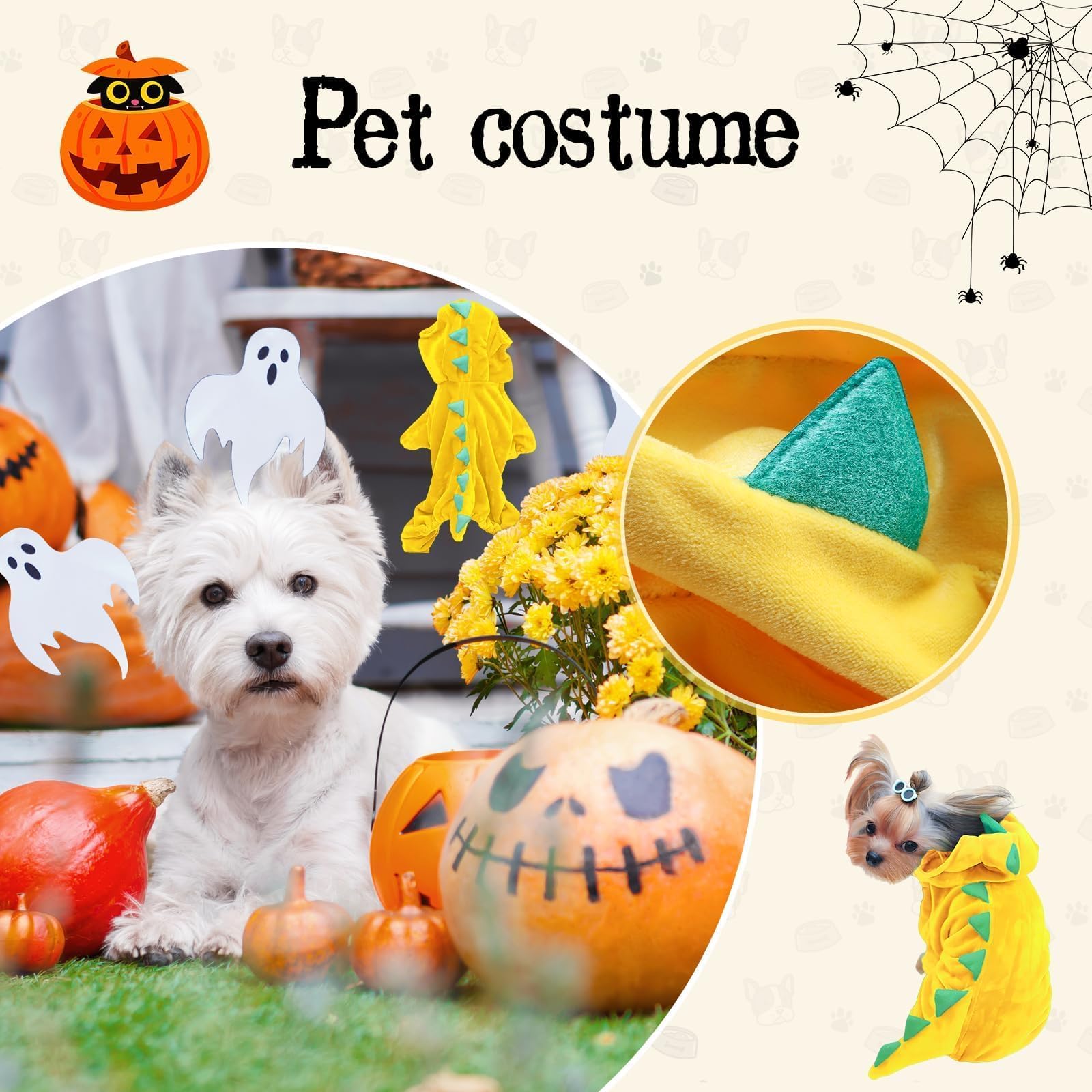 Hotumn Dinosaur Dog Halloween Costume Pet Dino Hoodie For Medium Dogs (X-Large, Yellow)