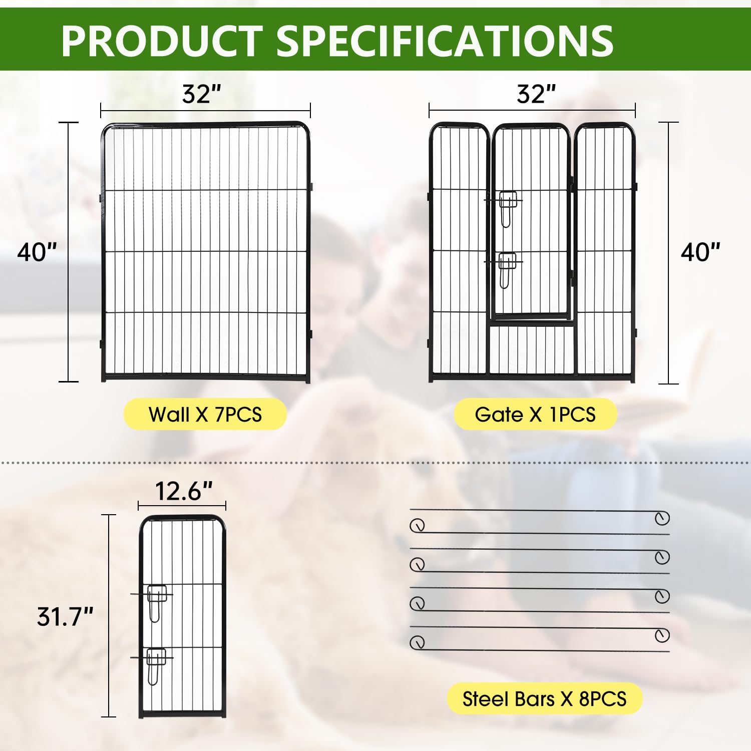 Bestpet Dog Playpen Indoor 40 Inch 8 Panels Metal Dog Pen Pet Dog Fence Outdoor Exercise Pen With Doors,Pet Puppy Playpen For Rv Camping Yard, Black