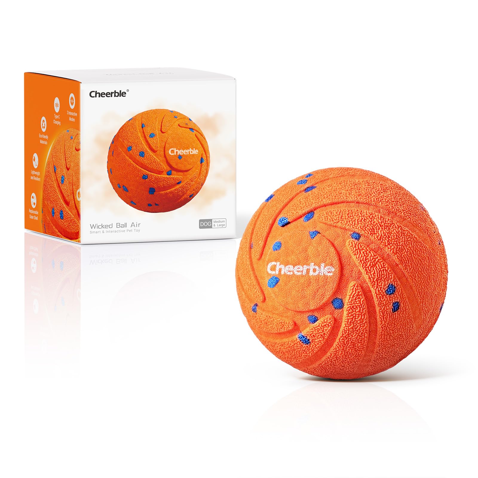 Cheerble Smart Interactive Dog Toy, Wicked Ball Air, Automatic Moving, Bouncing, Rotating, Ipx7 Waterproof Rating, Active Rollin
