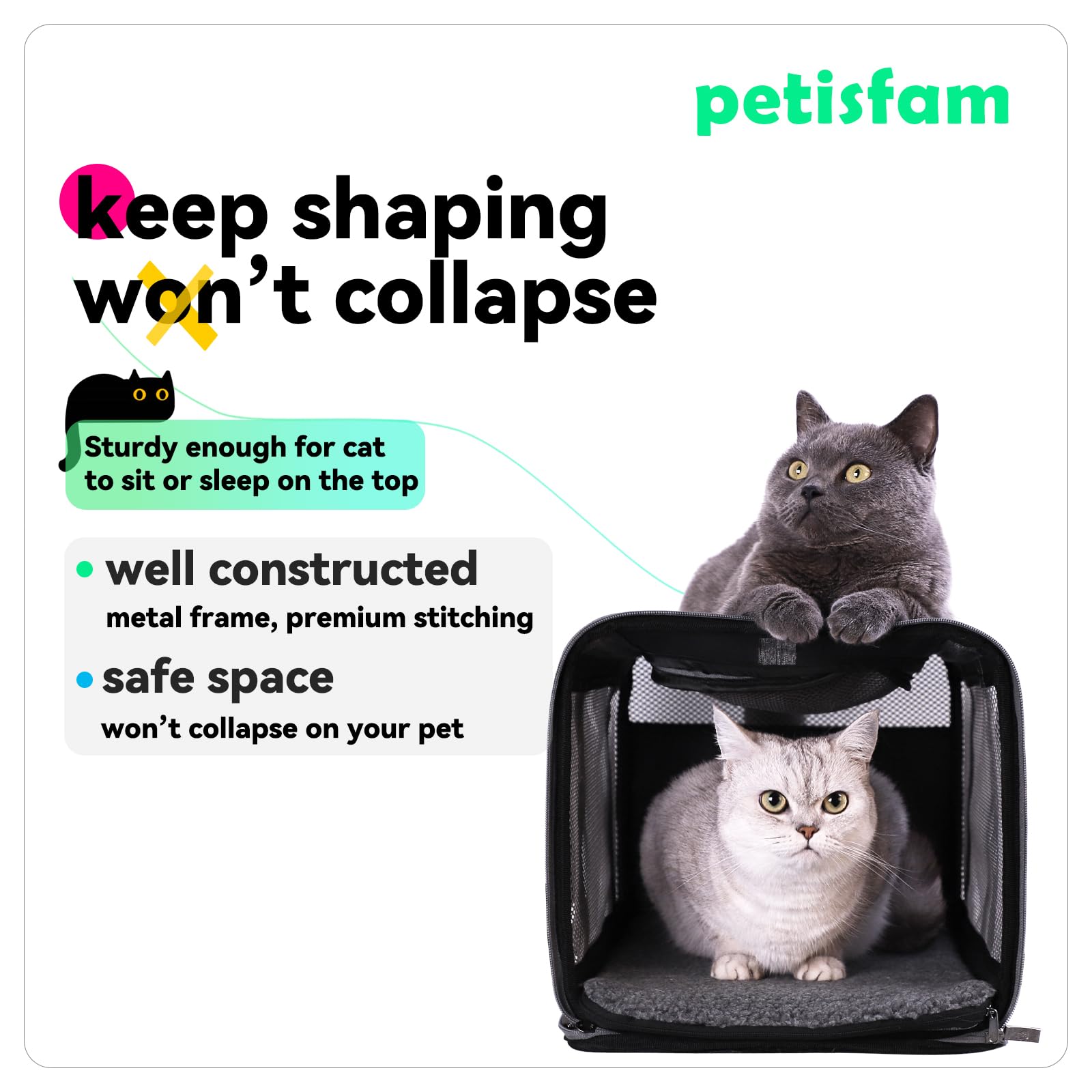 petisfam Soft Pet Carrier Bag for Cats & Puppies, Grey, 17"x12"x12", Lightweight Nylon, Model PC20M, Sturdy & Comfortable