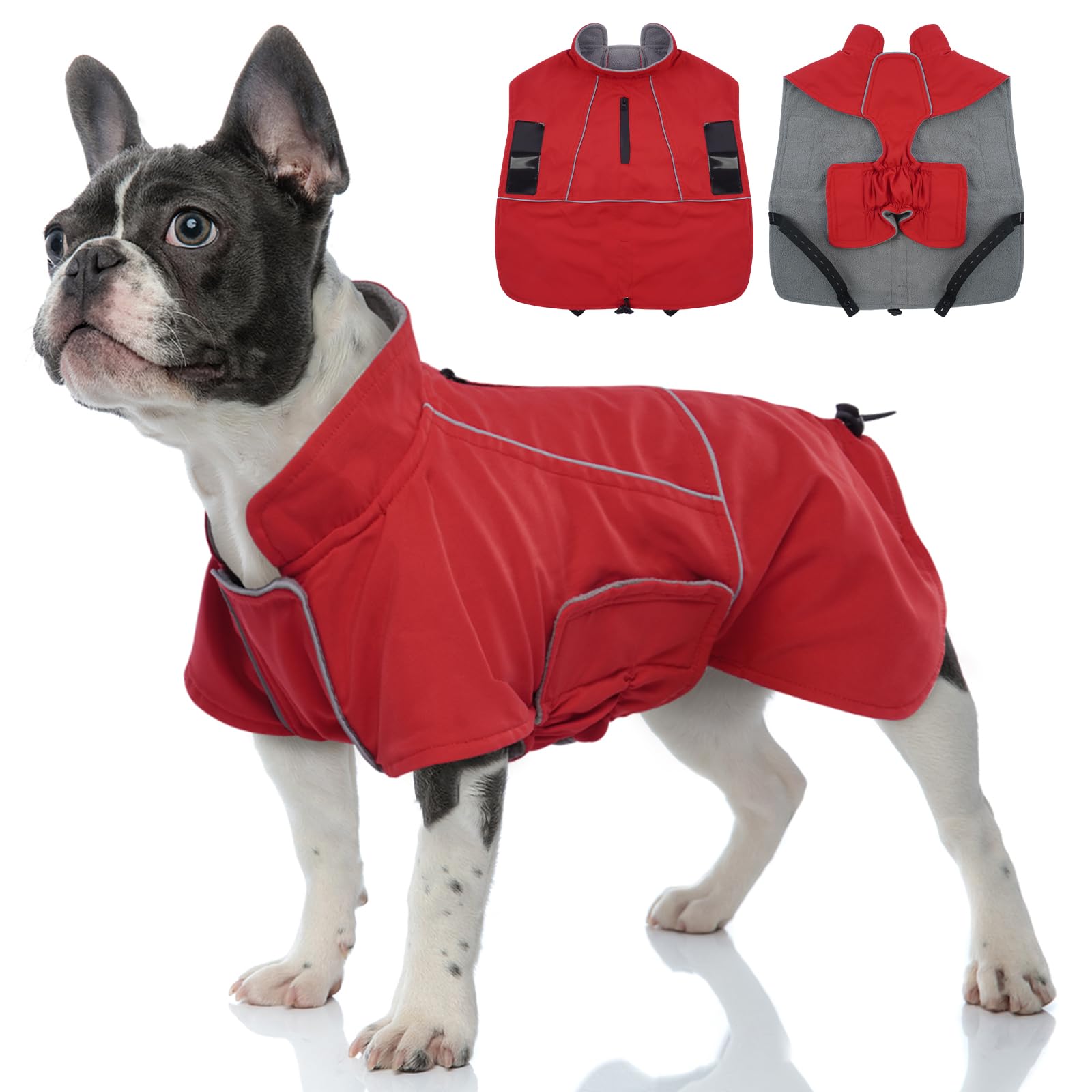 Migohi Dog Coat - Waterproof, Warm, Perfect For Hiking & Camping, Fits Medium Dogs & Schnauzer, Jack Russell Terrier, Red