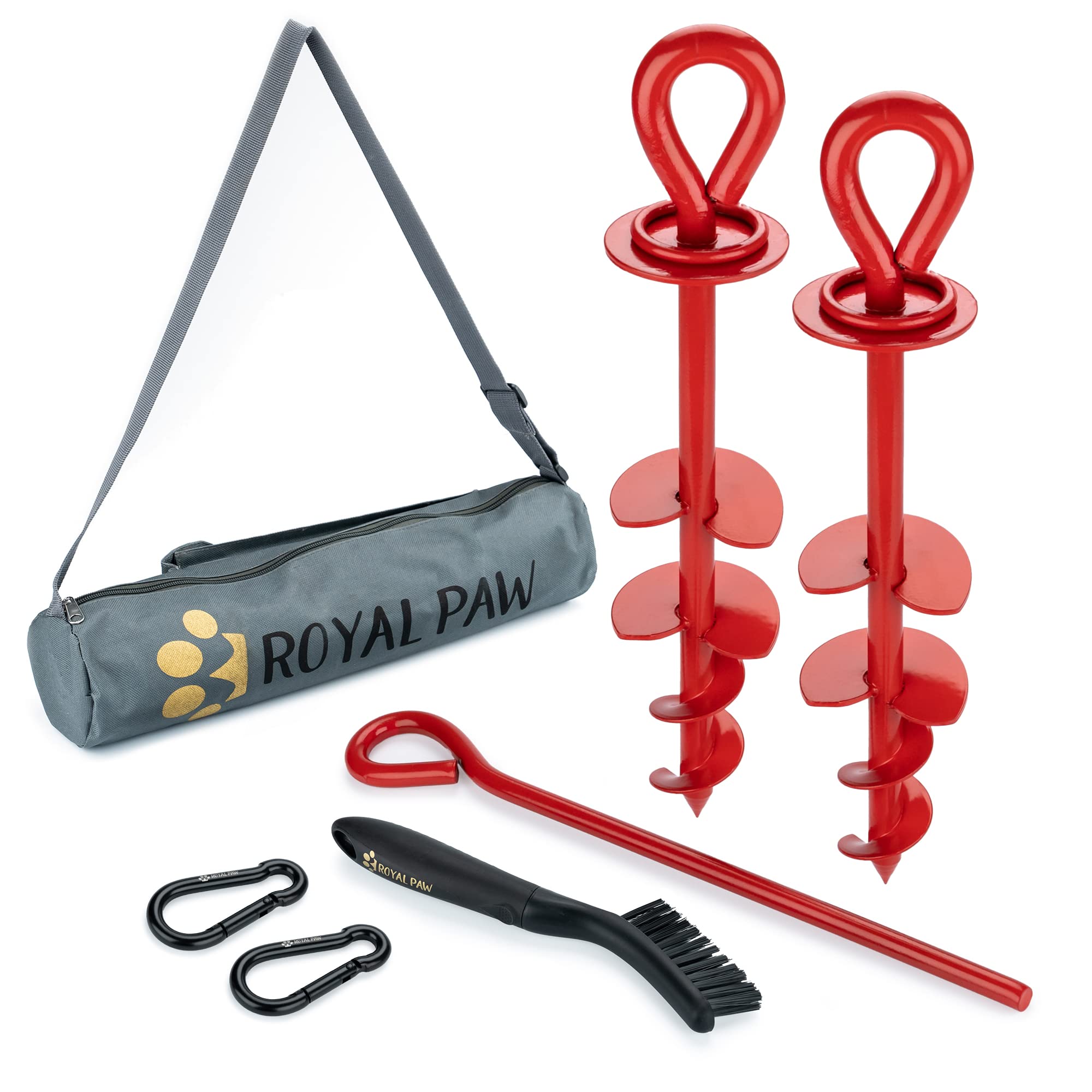 Royal Paw Dog Tie Out Stake - Heavy Duty Dog Stake For Large Dogs Up To 210 Lbs, Dog Stakes For Outside, Dog Anchor, And Dog Gadget | Use Any Dog Tie Out Cable Or Dog Yard Leash (R2-Red (2-Pack))