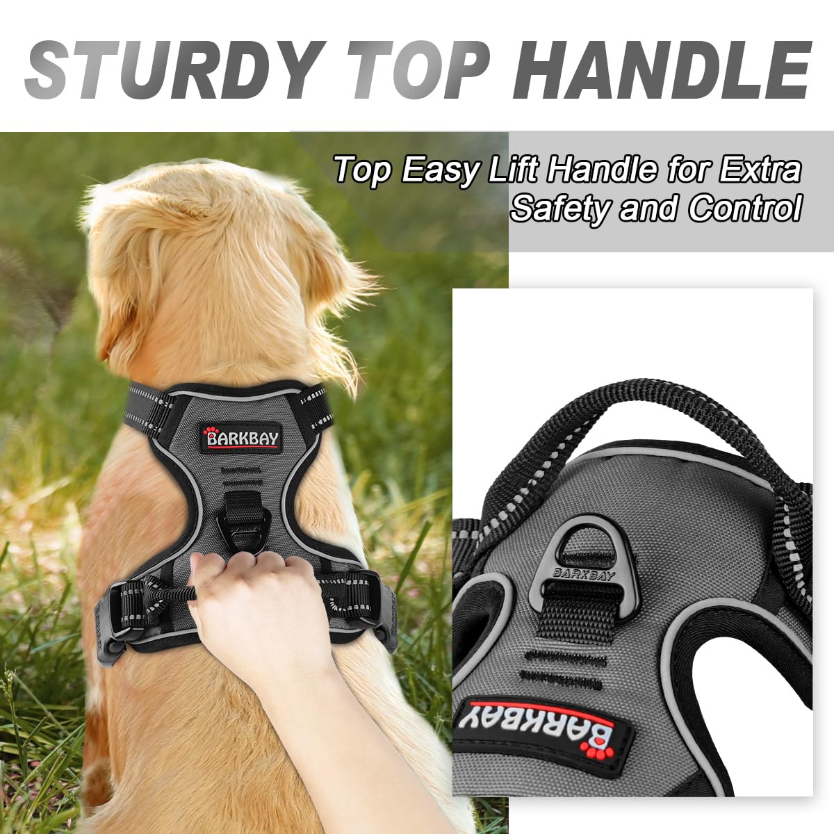 BARKBAY No Pull Dog Harness Front Clip Heavy Duty Reflective Easy Control Handle for Large Dog Walking(Dark Grey,XS)
