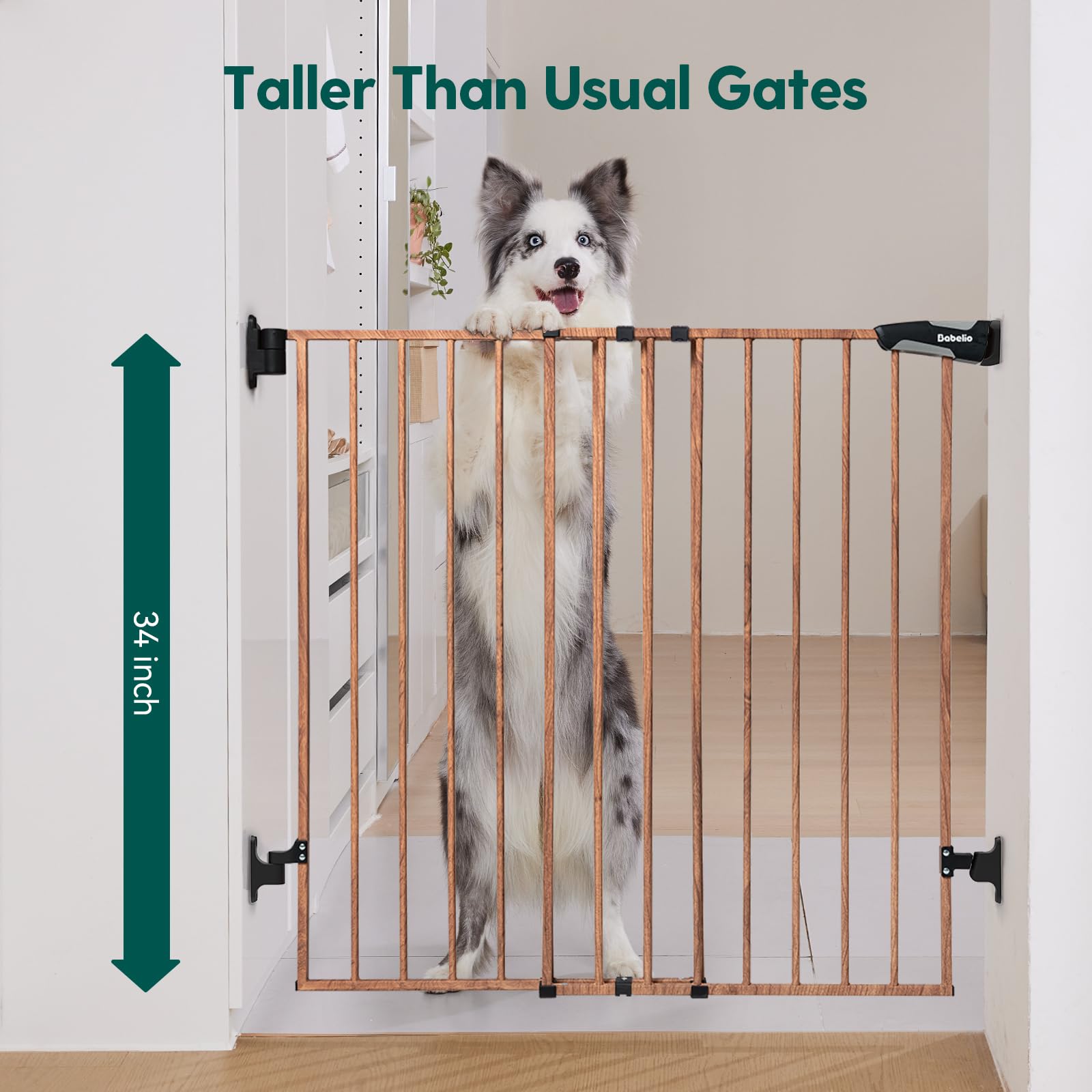 Babelio 34' Extra Tall Baby/Dog Gate With No Threshold Design Walk Thru Door, 26-43' Auto Close Safety Gate For Babies, Elders And Pets, Fits Doorways, Stairs, And Entryways, Brown Wood Pattern
