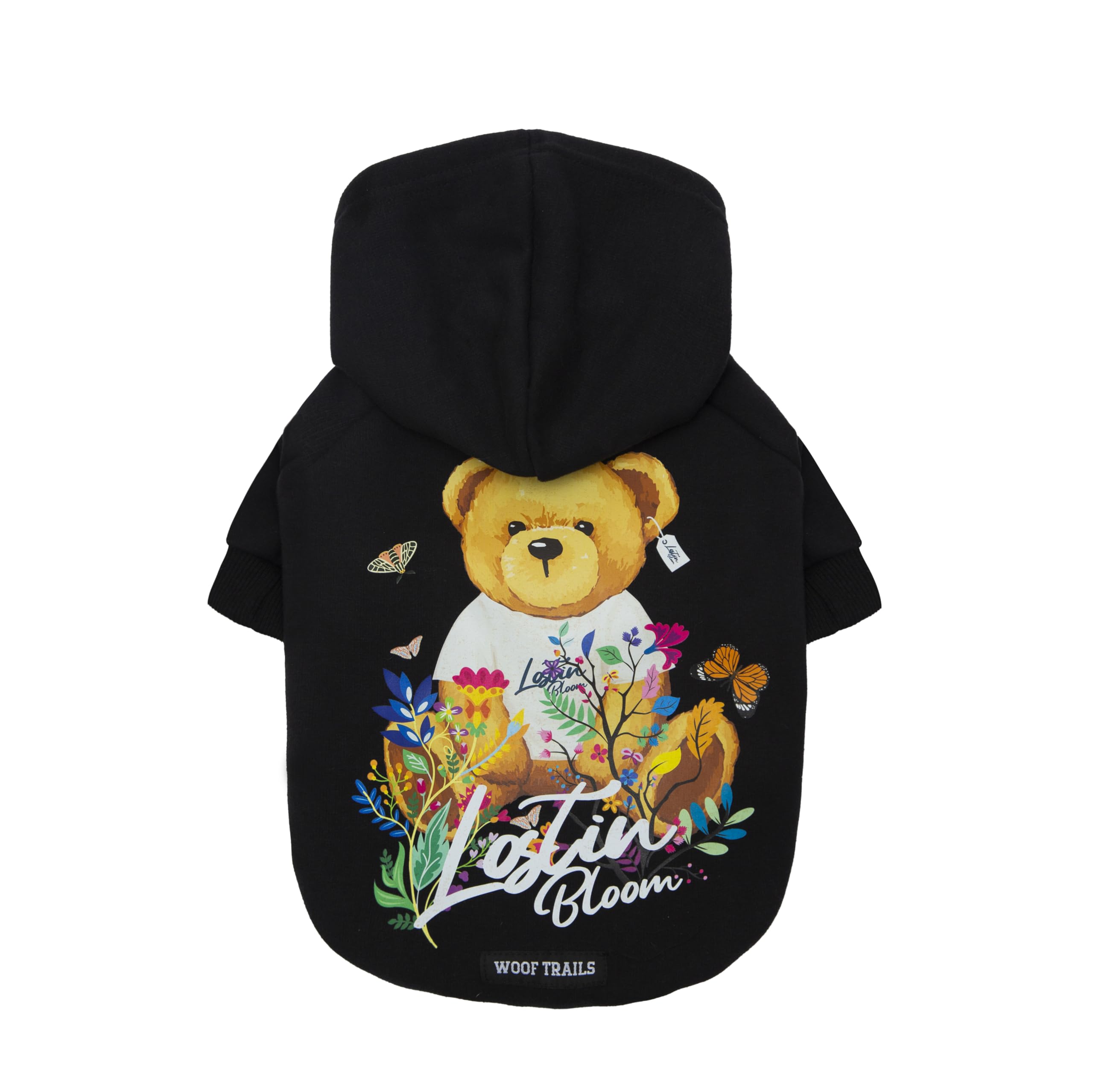 Blooming Teddy Dog Hoodie Dog Clothes Extra Warm Fleece Lining Stretchy Fit for Small Medium Dogs (Black, X-Large)