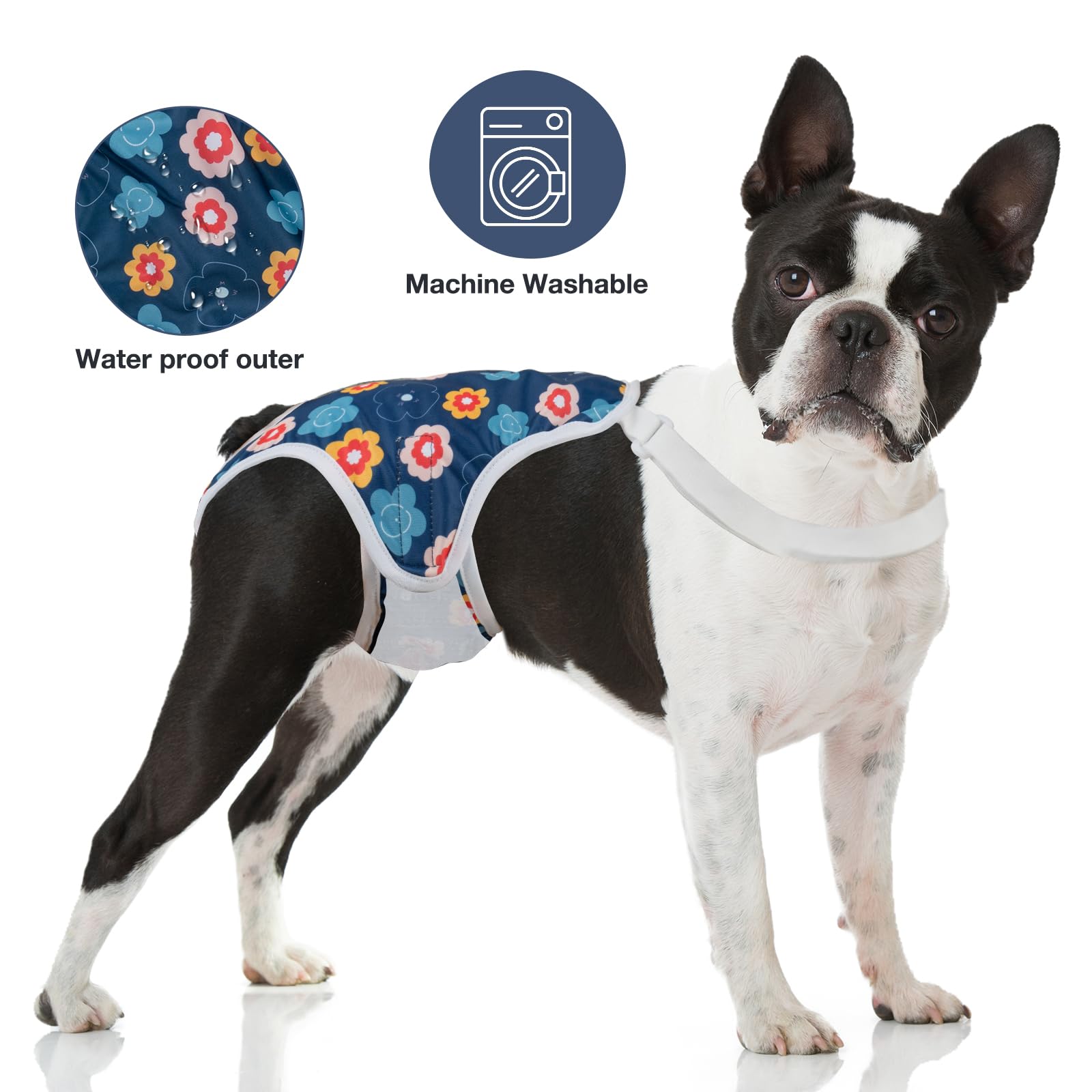 MICOOYO Dog Diaper Onesie for Female Dogs - Adjustable, Washable, Floral, L/XL, Model DP1