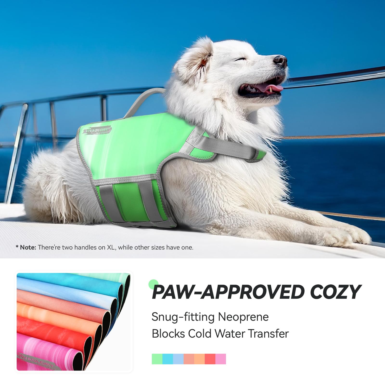 Vivaglory Neoprene Dog Life Jacket Dog Swim Vest For Boating Hunting & Swimming, Lightweight With Leash Ring, M, Grape Green