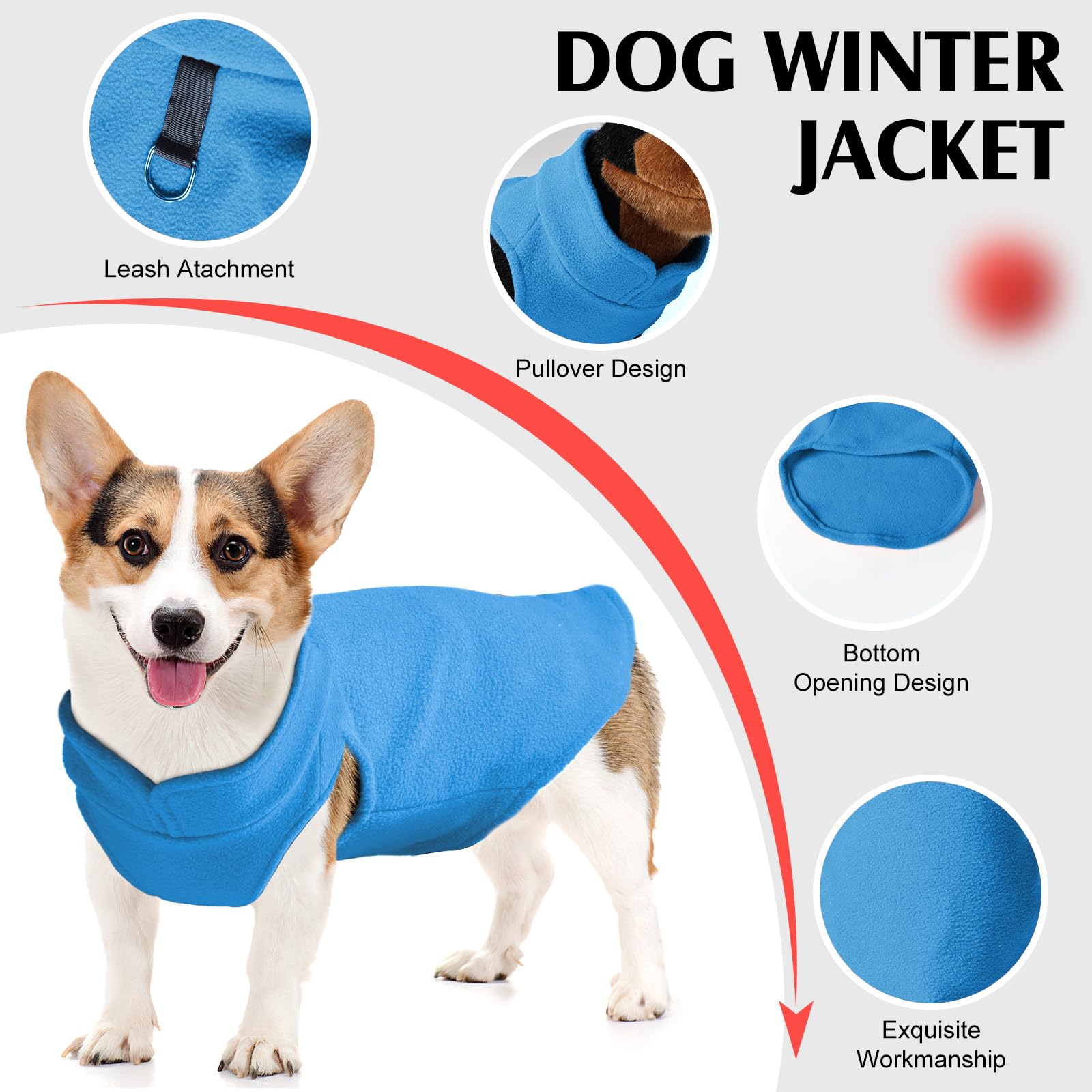 Fleece Dog Sweater Vest, Soft Warm Pullover, Winter Dog Clothes - Stretchy Fleece Vest With D Ring Leash (Blue, S)