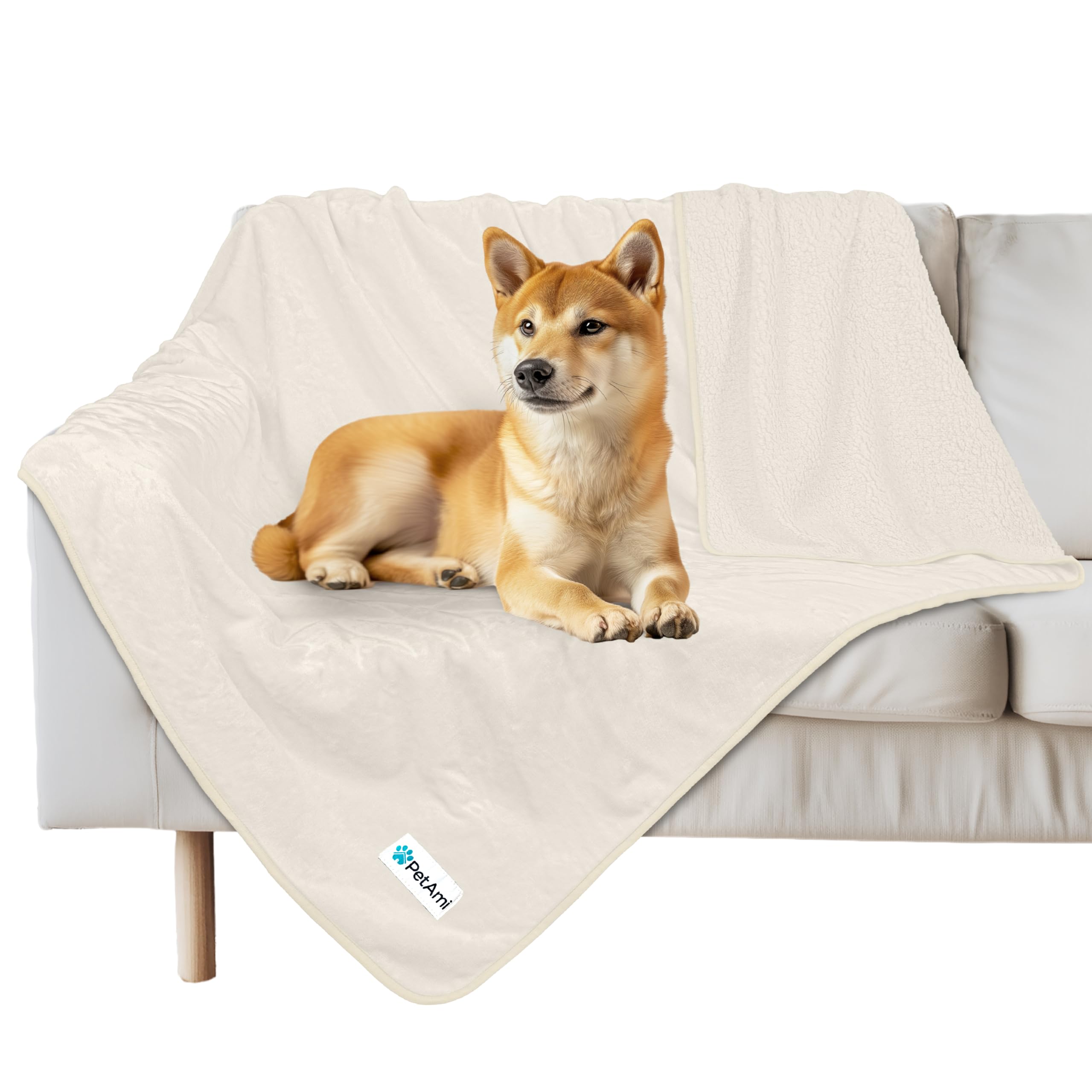 Petami Waterproof Dog Blanket For Medium Large Dogs, Pee Proof Pet Blanket For Bed Couch, Reversible Water Proof Blanket For Puppy Indoor Cat, Soft Dog Pee Crate Cover Washable, 60X80 Beige