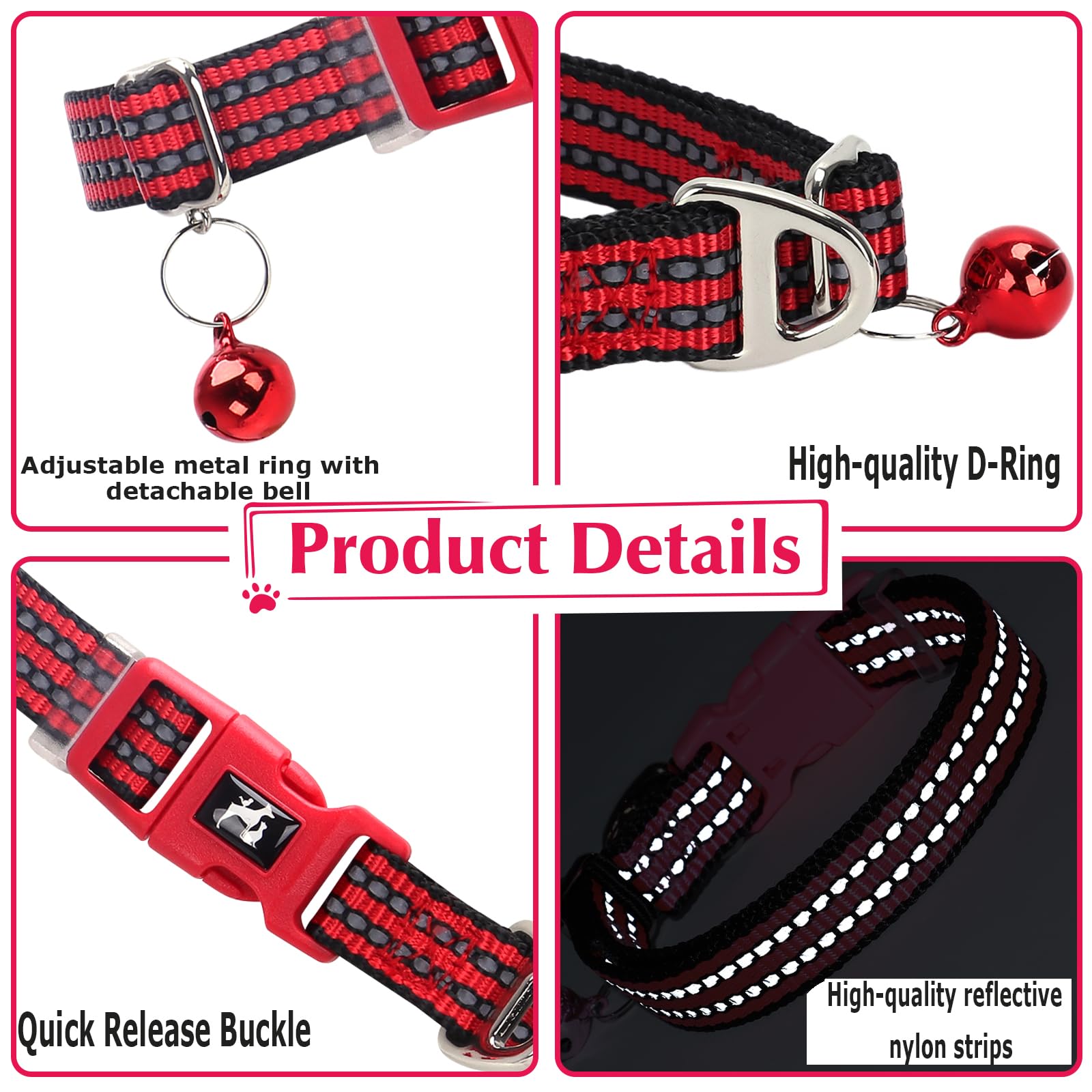 Cute Small Dog Collar With Bell - Reflective Puppy Collar Gift For Girl, Adjustable Nylon Collar For Chihuahua Pomeranian Nightt