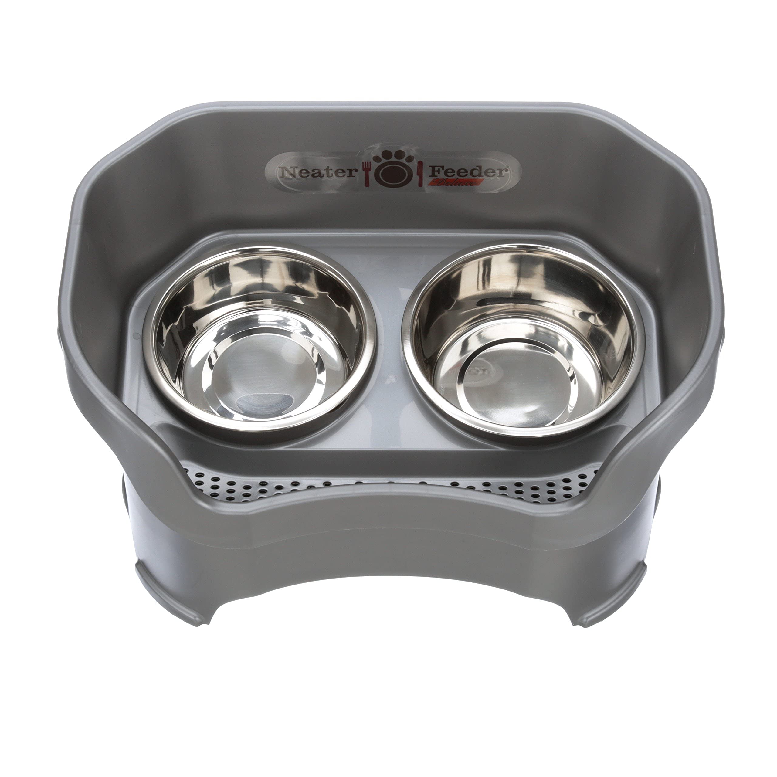 Neater Feeder Deluxe Mess Proof Dog Bowls Elevated for Large Breed - Made in USA - No Spill Raised Dog Food Bowl Stand - Stainle