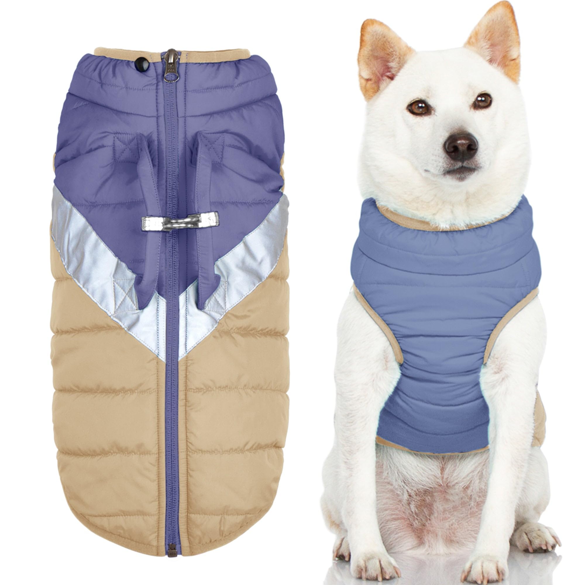 Gooby Mountaineer Dog Jacket - Quantum Blue, X-Small - Warm Zip Up Coat with Lift Handle and Dual O Ring Leash - Winter Water Re