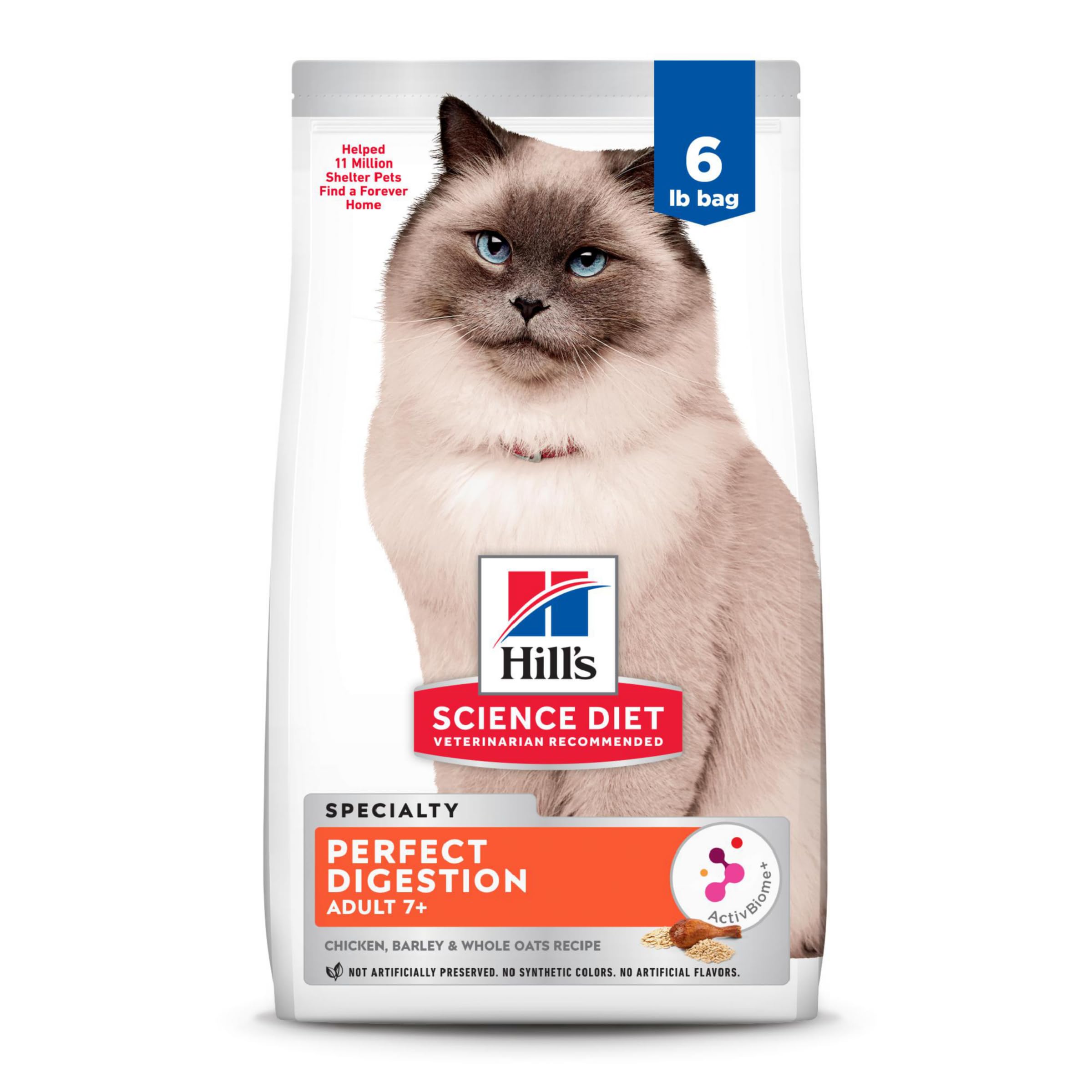 Hills Science Diet Perfect Digestion, Senior Adult 7+, Digestive Support, Dry Cat Food, Chicken, Barley, & Whole Oats, 6 lb Bag