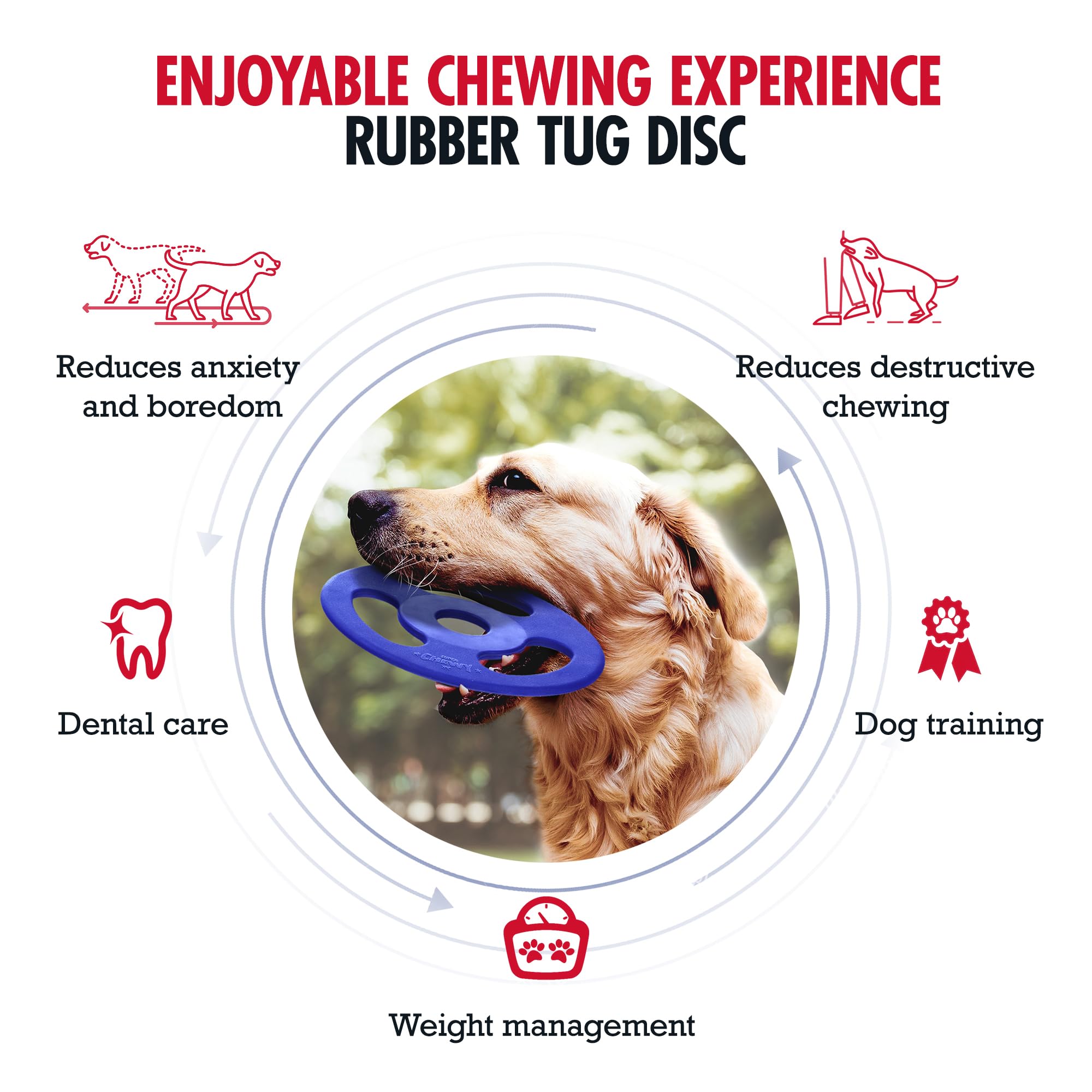 Tuff Pupper SuperChewy Tough Tug-of-War Flying Disc Toy - Large 8.5 Natural Rubber Fetch Toy for Aggressive Chewers, Lifetime Replacement