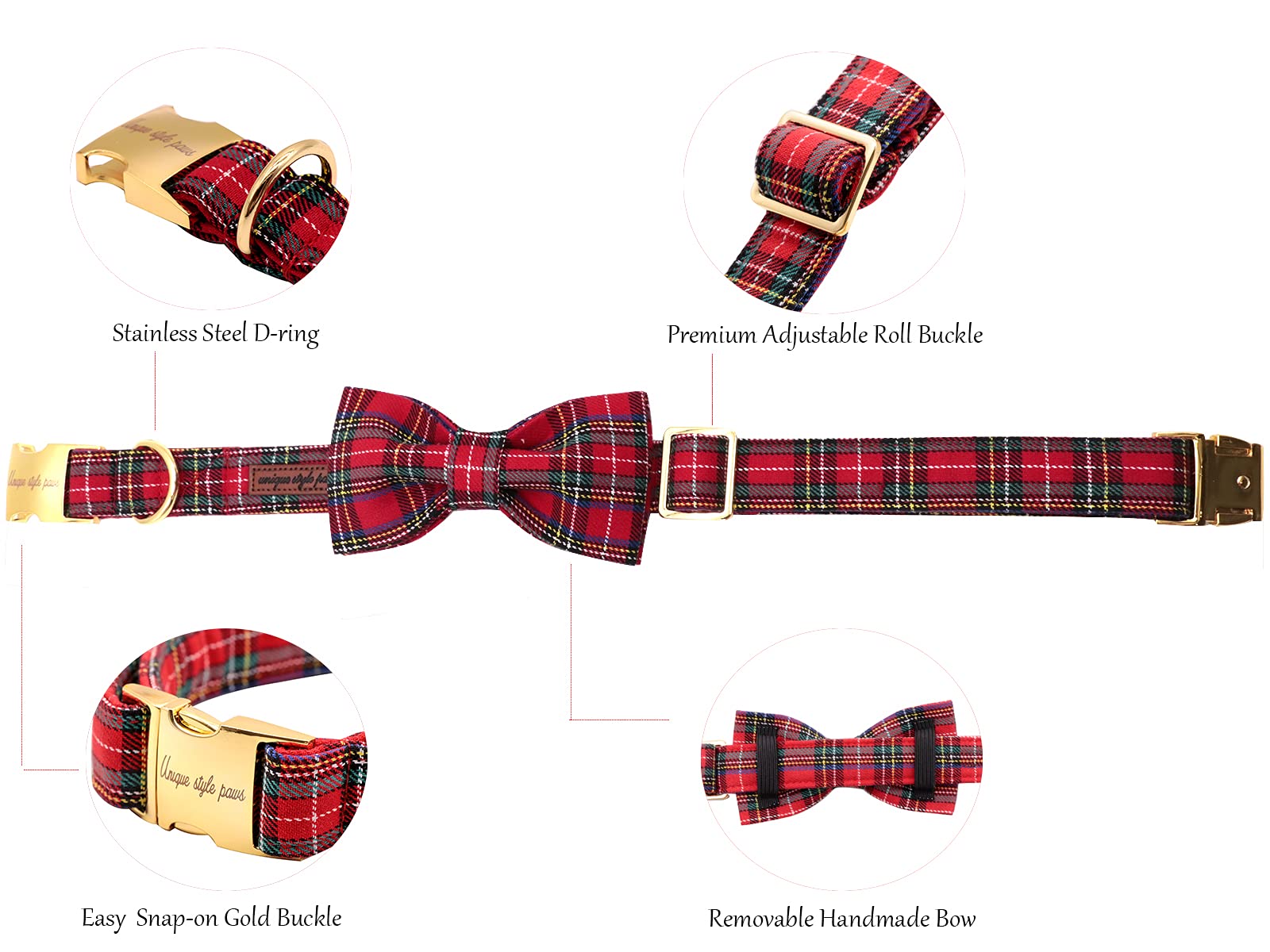 Unique Style Paws Christmas Dog Collar Bow Tie Collar Adjustable Collars For Dogs And Cats Small Medium Large