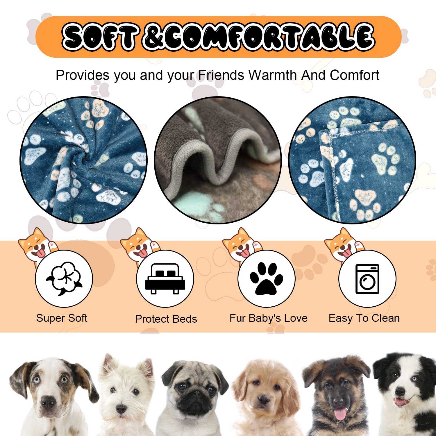 1 Pack 3 Dog Blankets, Super Soft Fluffy Premium Fleece Pet Blanket Flannel Throw For Large, Medium Dogs & Puppies, Blue & Gray,