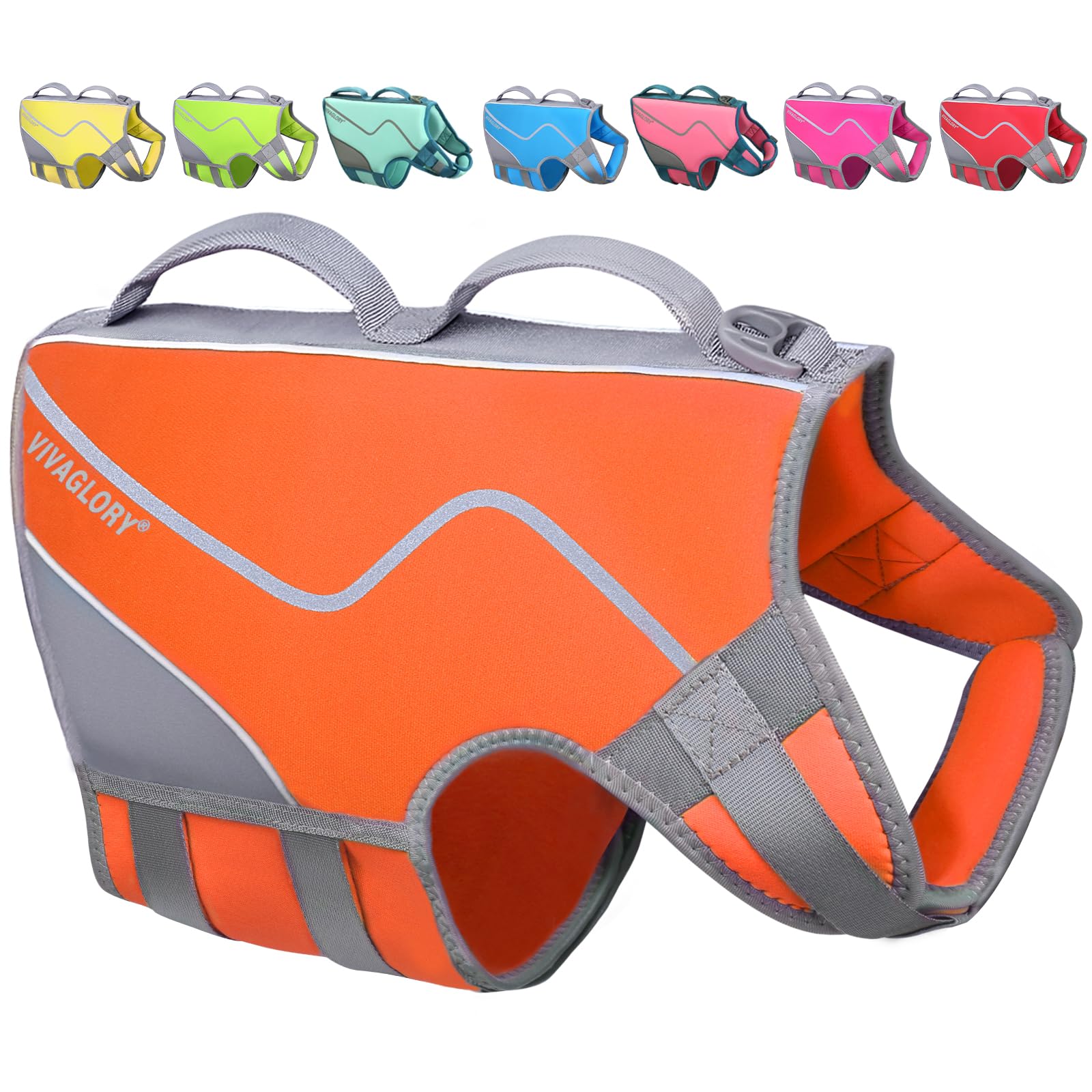 Vivaglory Neoprene Dog Life Jacket Dog Swim Vest For Boating Hunting & Swimming, Lightweight With Leash Ring, Xl, Orange