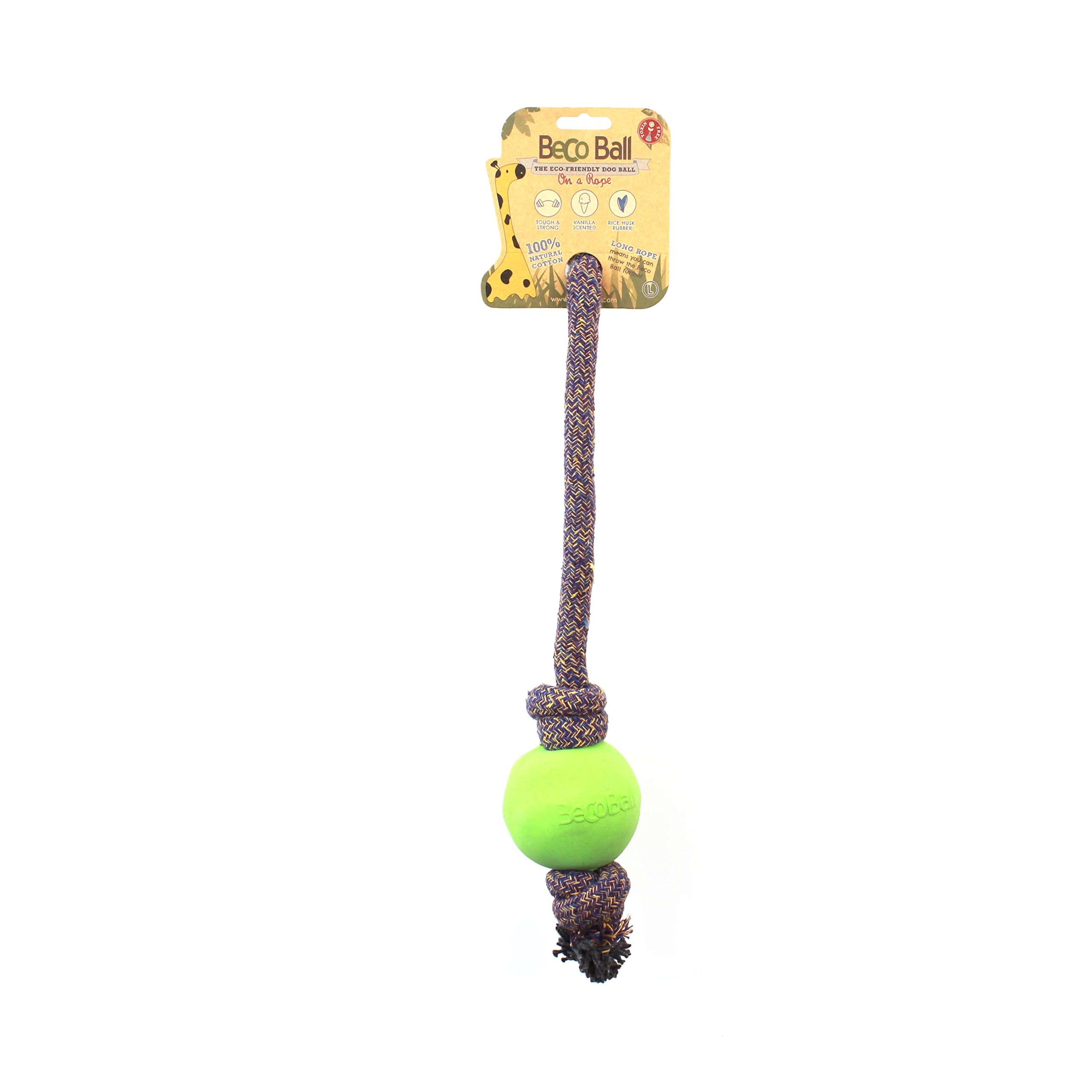 Beco Rubber Ball on Rope Dog Toy, Green, Large