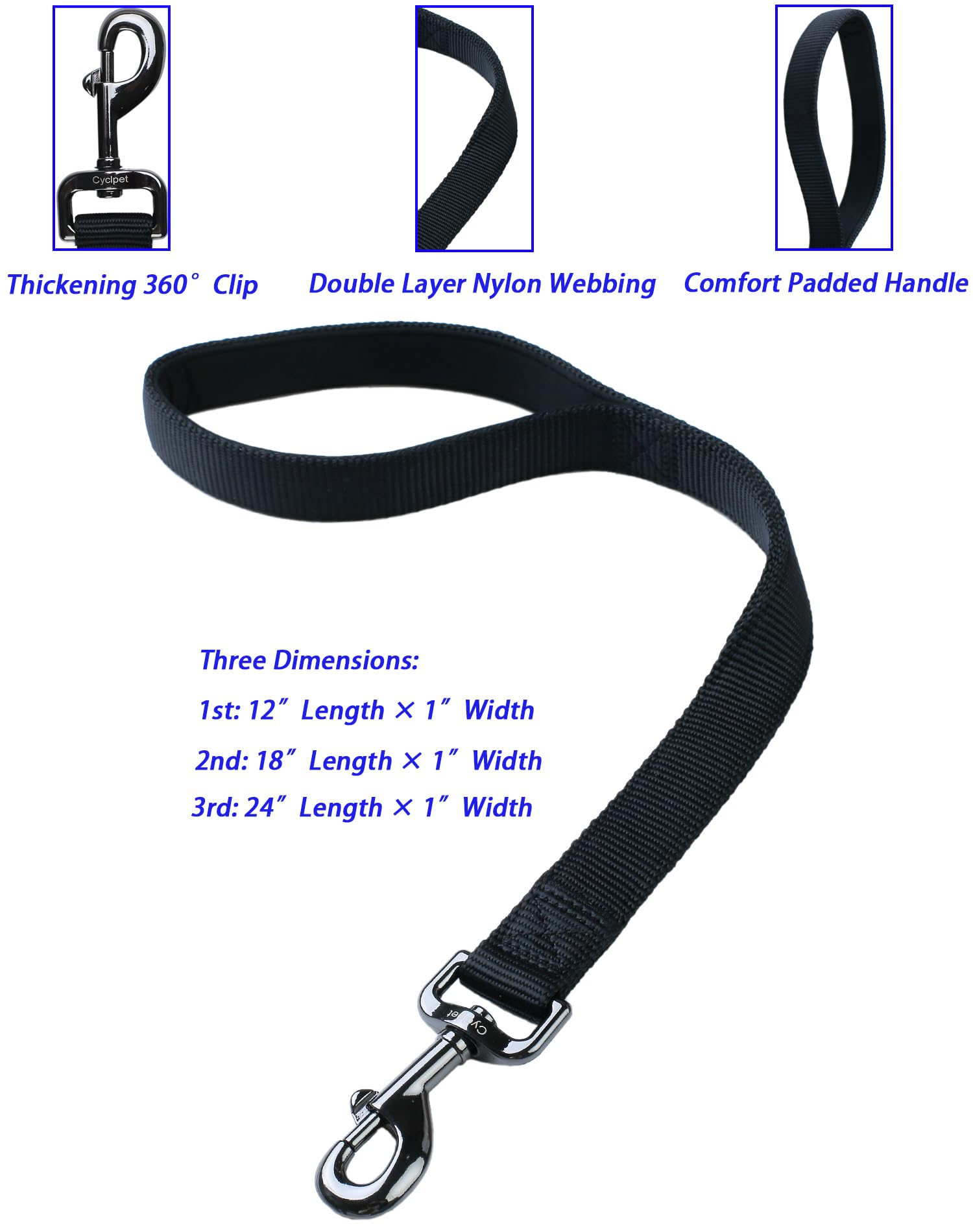 Cyclpet Premium18 Inches Nylon Short Dog Leash With Heavy Duty Clip And Soft Padded Handle For Large Medium Breed Dogs Daily Use