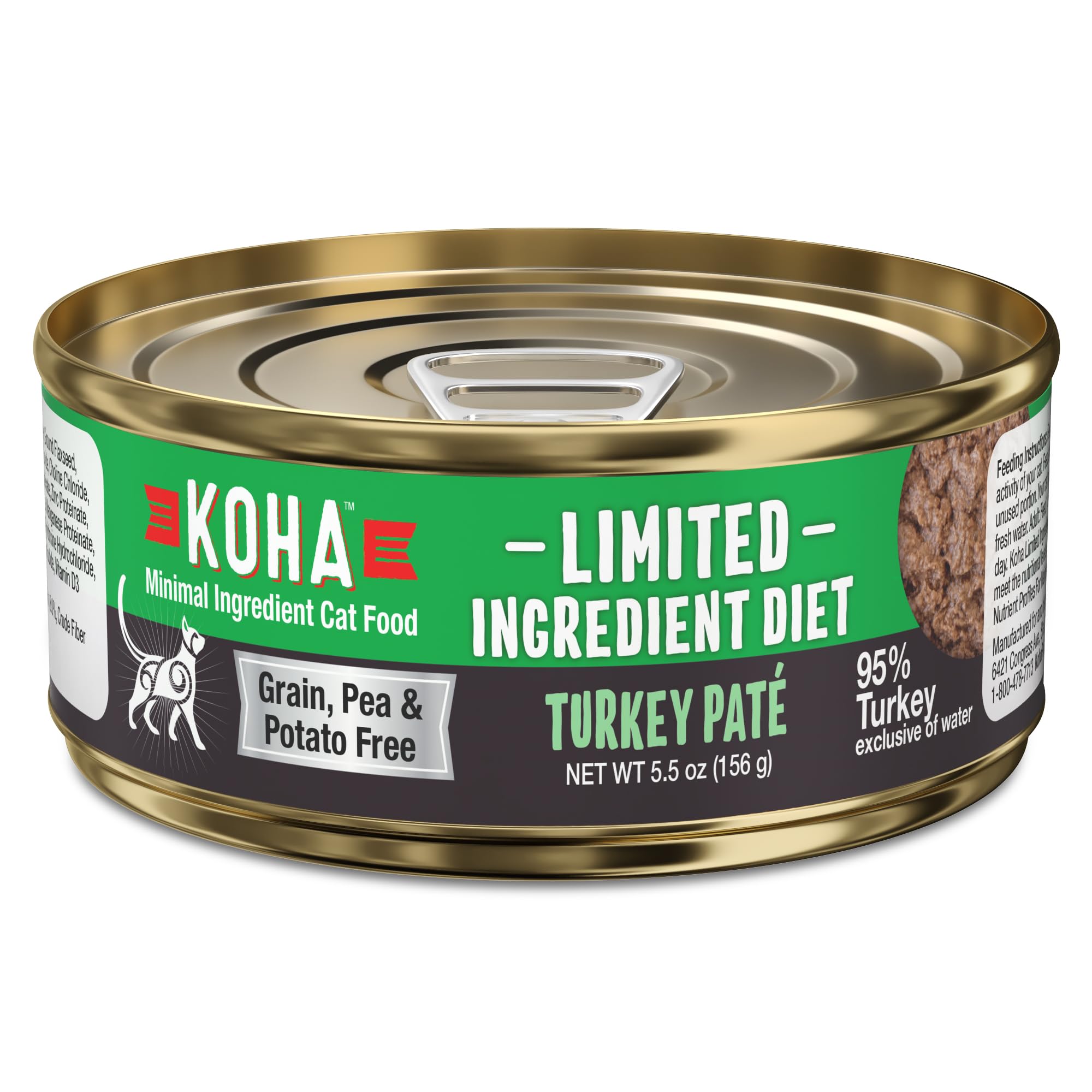 KOHA Limited Ingredient Diet Turkey Pate for Cats - Single Meat Wet Cat Food for Sensitive Stomachs - Pate Cat Food with No Fill
