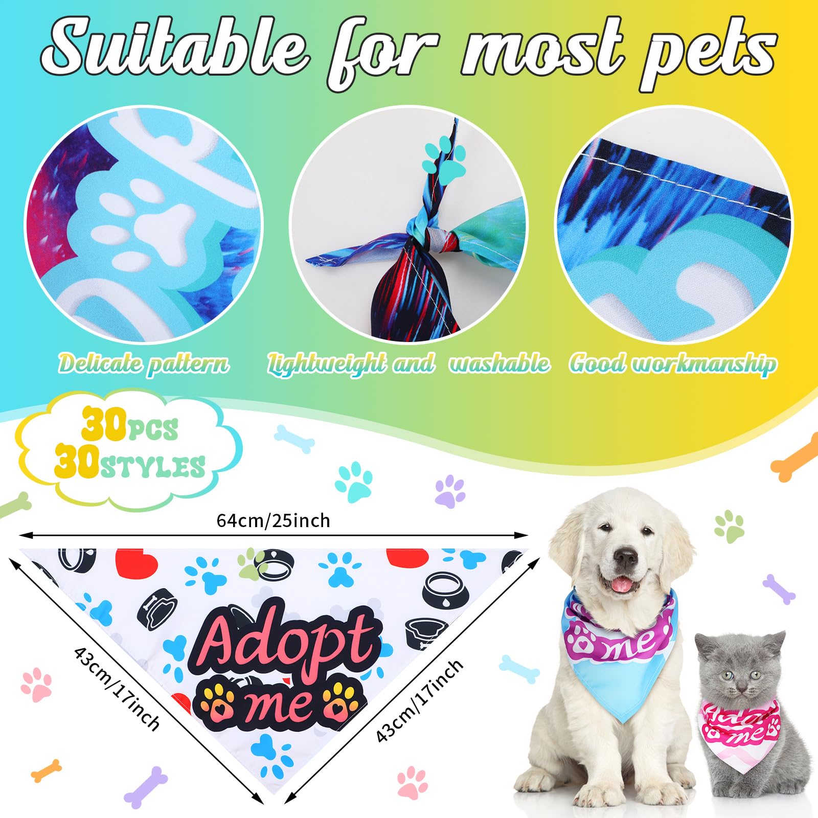 Huhumy 30 Pcs Dog Bandanas Bulk Pet Bibs Colorful Triangle Scarf Pet Bandanas For Medium Large Dogs Spring Summer Birthday Costu