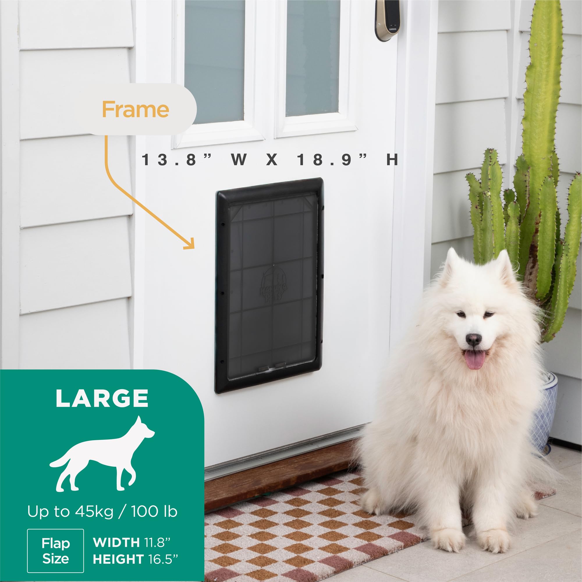 Hakuna Pets Essential Pet Door - Large, Black, Plastic, Model 1128