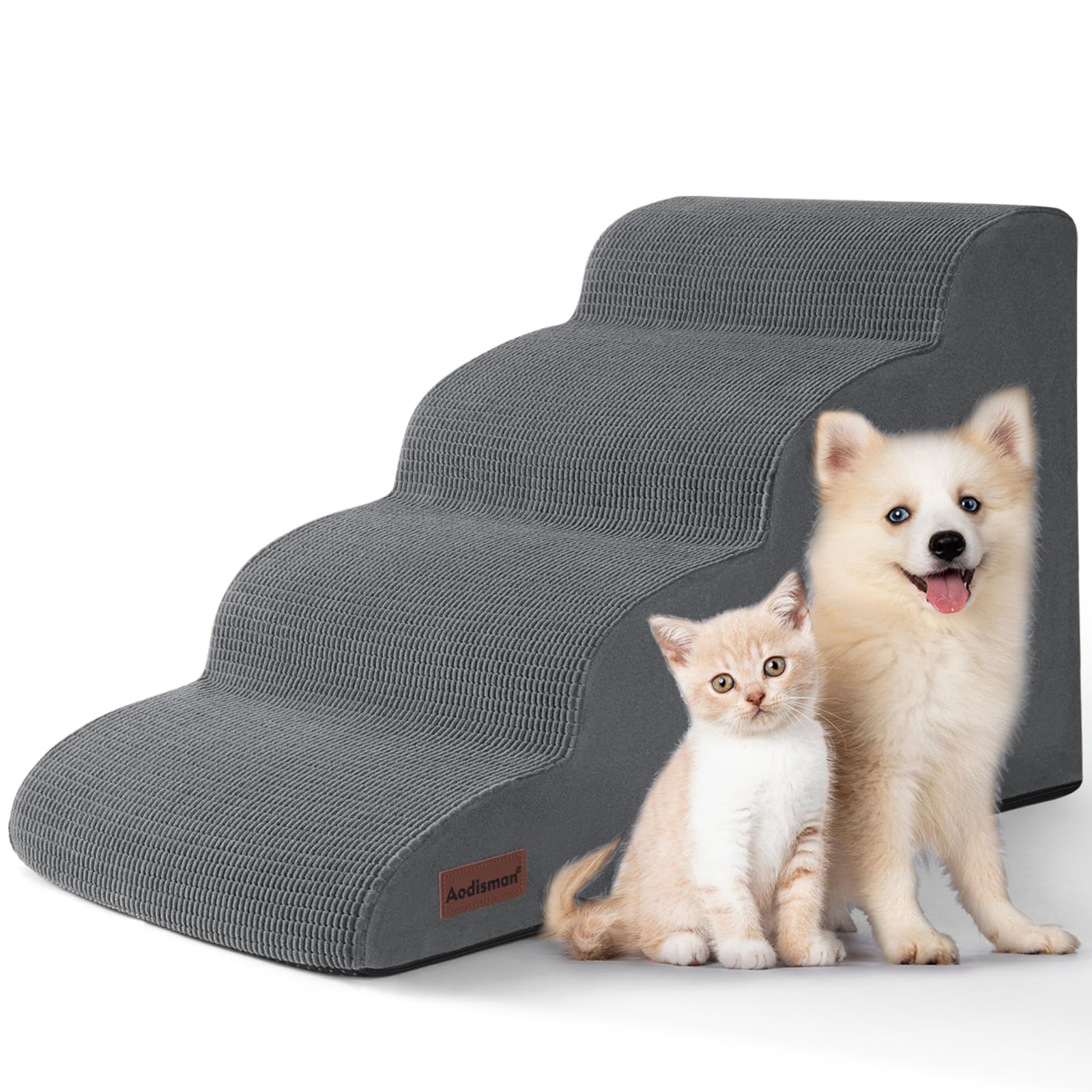 Aodisman Dog Steps for Bed, 4-Step Dog Stairs Ramp for Small Dogs and Cats, Indoor Non-Slip Pet Stairs Suitable for Older, Short