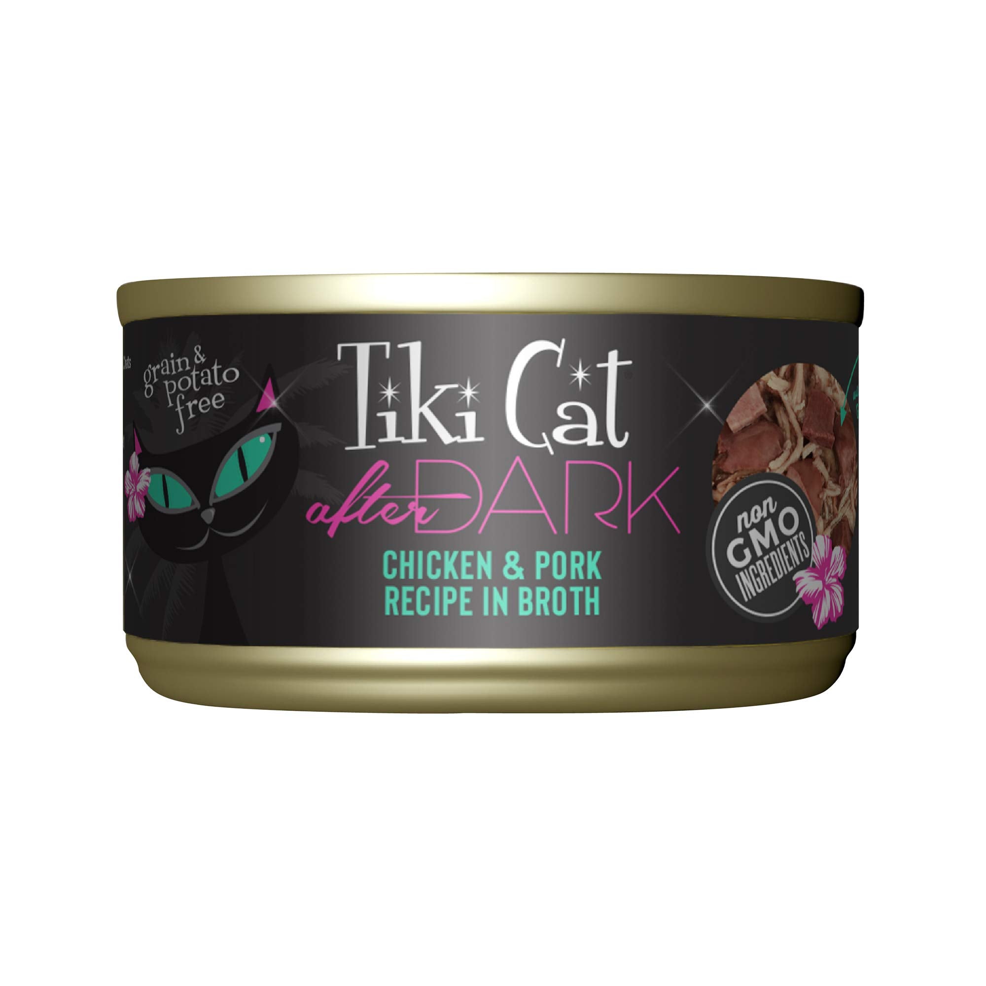 Tiki Cat After Dark, Chicken & Pork, High-Protein and 100% Non-GMO Ingredients, Wet Cat Food for Adult Cats, 2.8 oz. Cans (Pack 