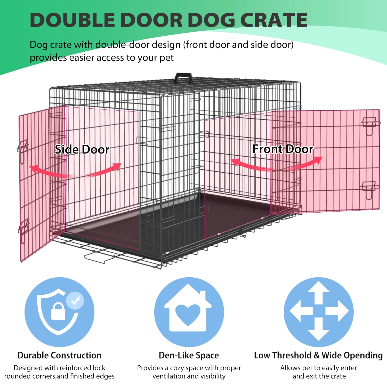 Bestpet Dog Crate Dog Cage Dog Kennel Metal Wire Double-Door Folding Pet Animal Pet Cage With Plastic Tray And Handle For Small