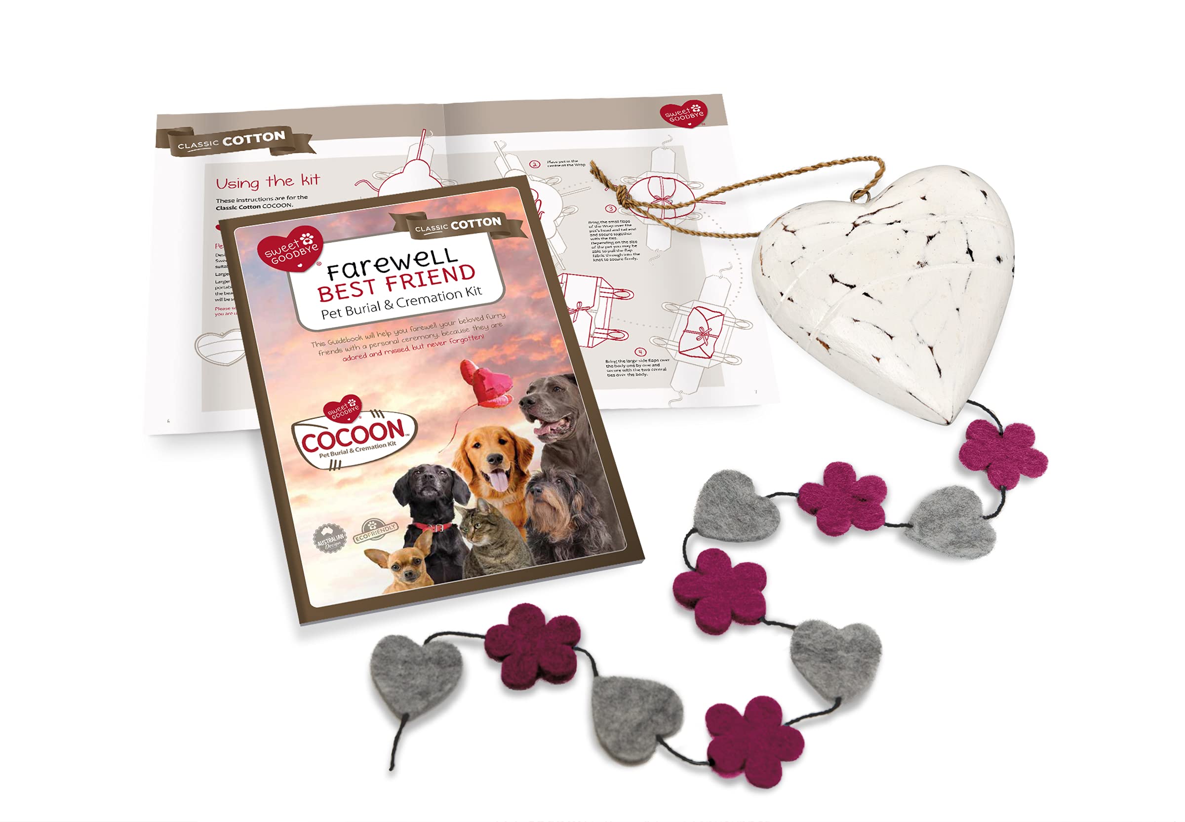 Sweet Goodbye Cocoon - Eco-Friendly Pet Burial & Cremation Ceremony Kit (Classic Cotton)- Casket For All Pets & Breeds - Dogs Ca