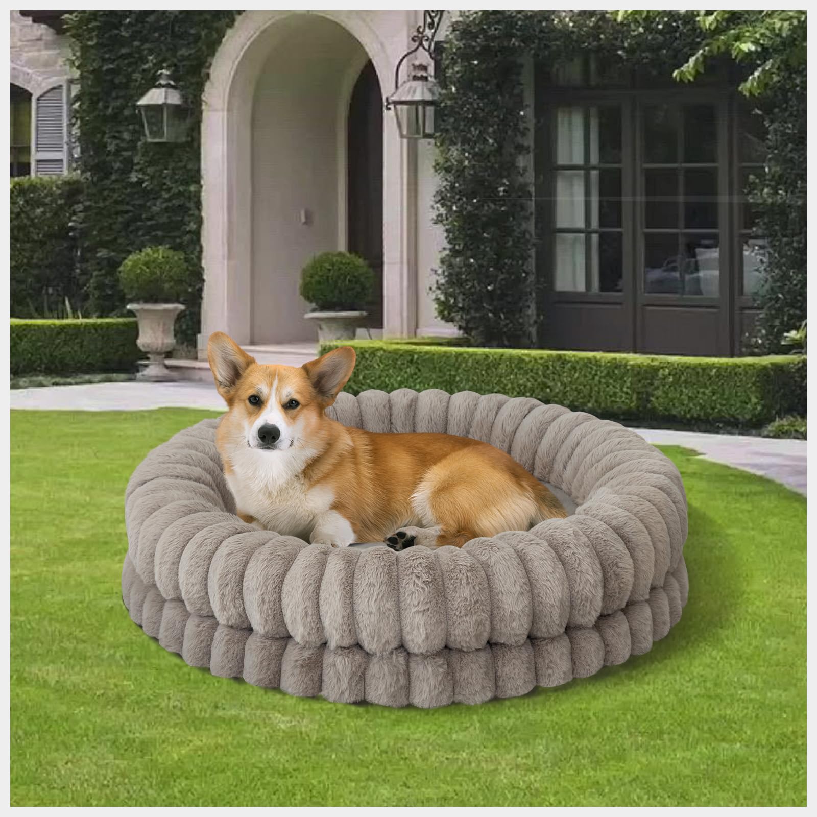 Balance Luxury Donut Dog Bed, 30 Inches Round Dog Bed Medium Size Dogs Washable, Egg Crate Foam Calming Dogs Bed For Pets With A