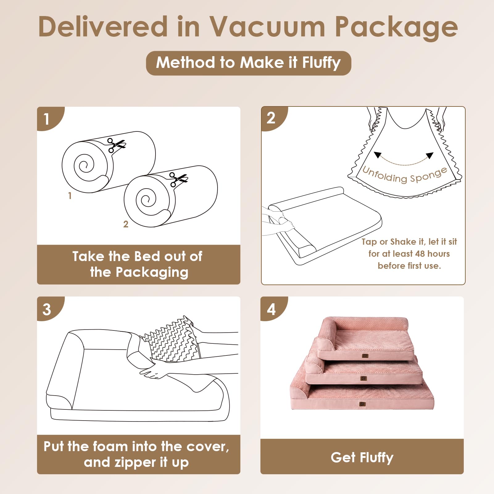 Eheyciga Memory Foam Large Dog Bed, Orthopedic Dog Beds For Large Dogs, Waterproof Egg Crate Dog Couch Bed With Washable Removable Cover And Non-Slip Bottom, L Shaped Dog Bed, Dusty Pink
