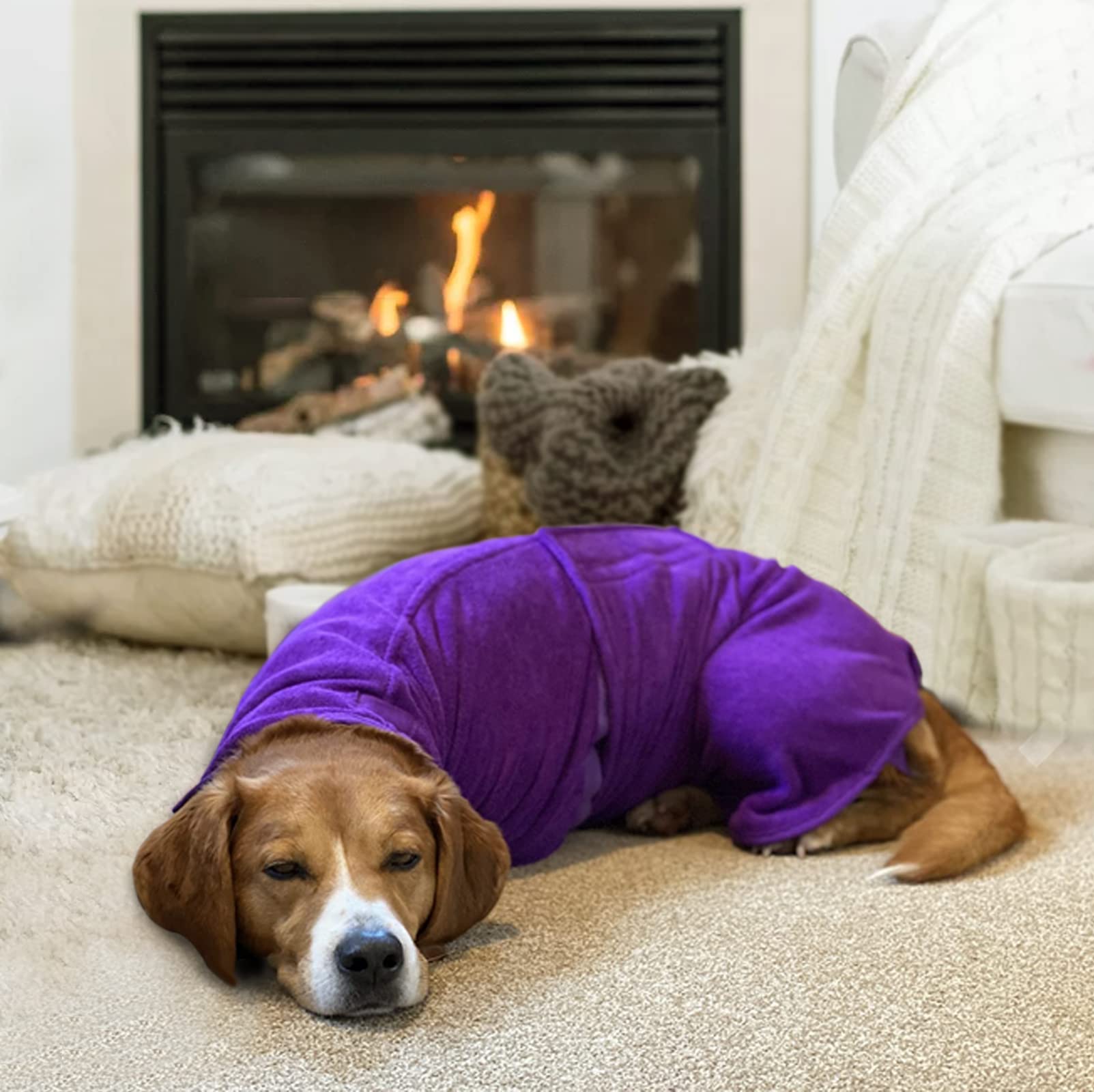 Geyecete Dog Drying Coat - Microfiber Bathrobe Towel, Super Absorbent, XX-Large, Purple
