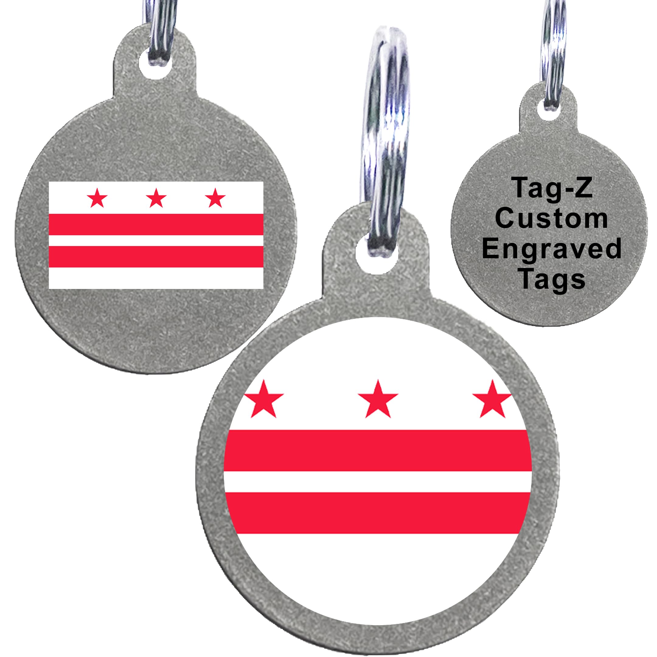 Washington Dc Flag Pet Id Tags, Custom Printed And Laser Engraved Circle