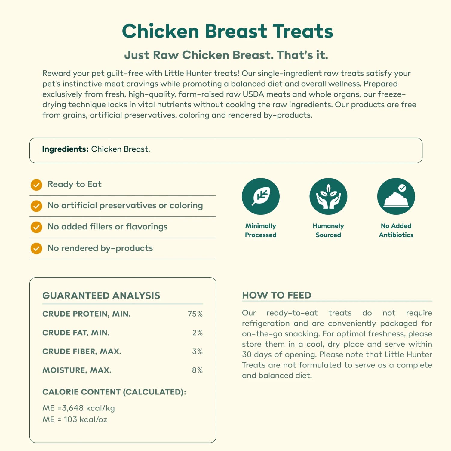 Little Hunter Freeze Dried Dog Treats - Chicken Breast - Raw Single Ingredient Chicken Breast Dog Treats for Snacks, Training, D